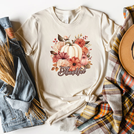 Thankful Pumpkin Floral | Short Sleeve Crew Neck