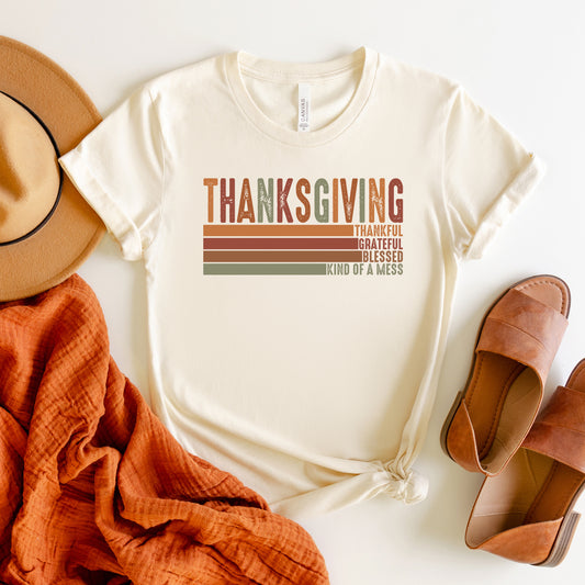 Thanksgiving Striped Distressed | Short Sleeve Crew Neck