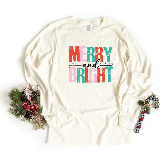Clearance Merry and Bright Colorful | Long Sleeve Crew Neck