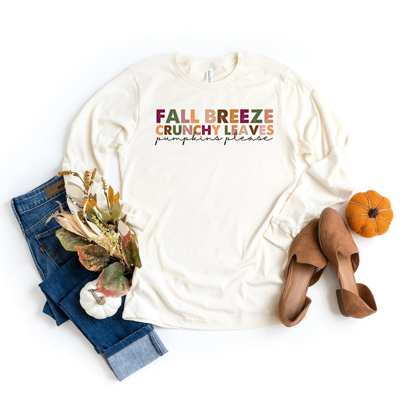 Clearance Fall Breeze and Crunchy Leaves Colorful | Long Sleeve Crew Neck