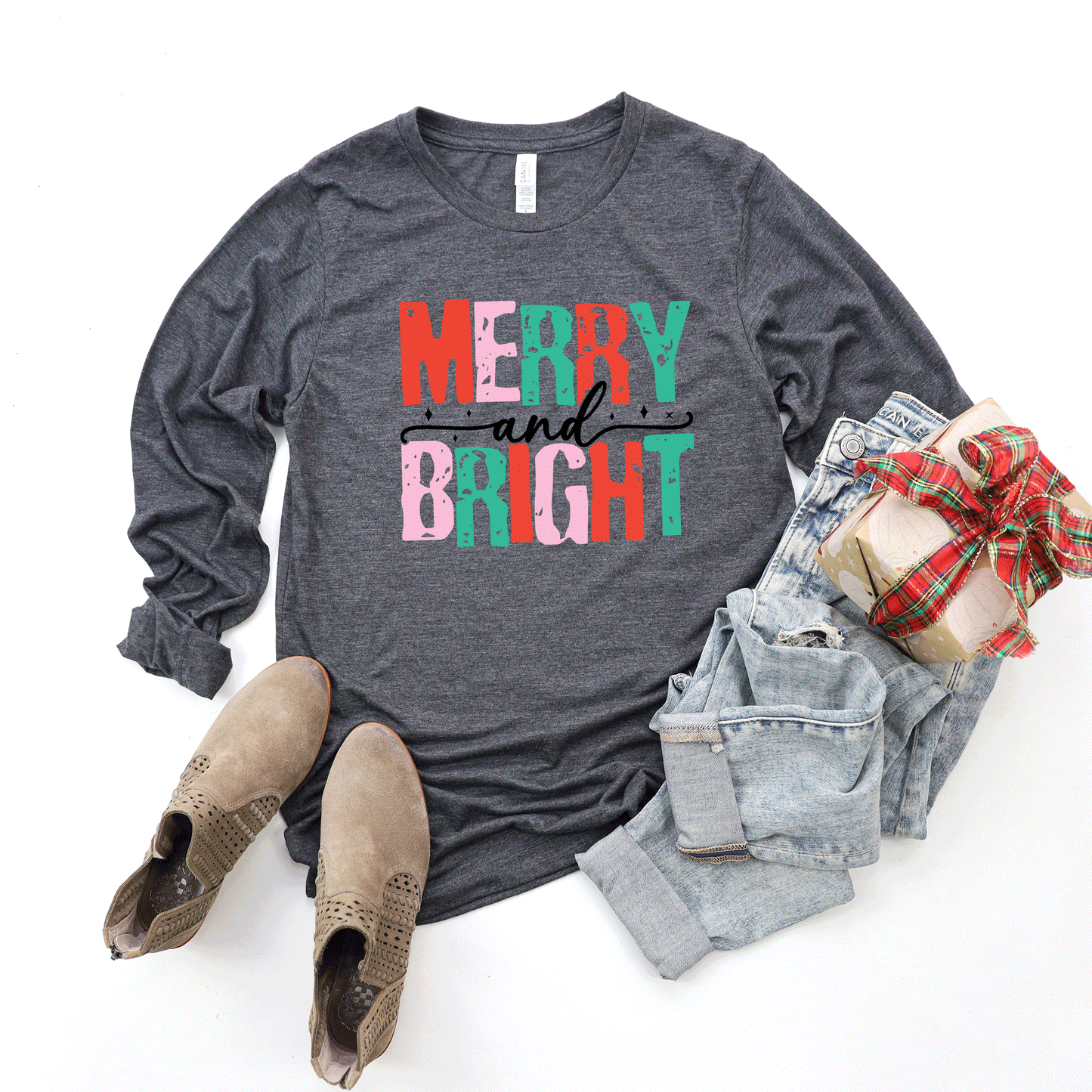 Clearance Merry and Bright Colorful | Long Sleeve Crew Neck