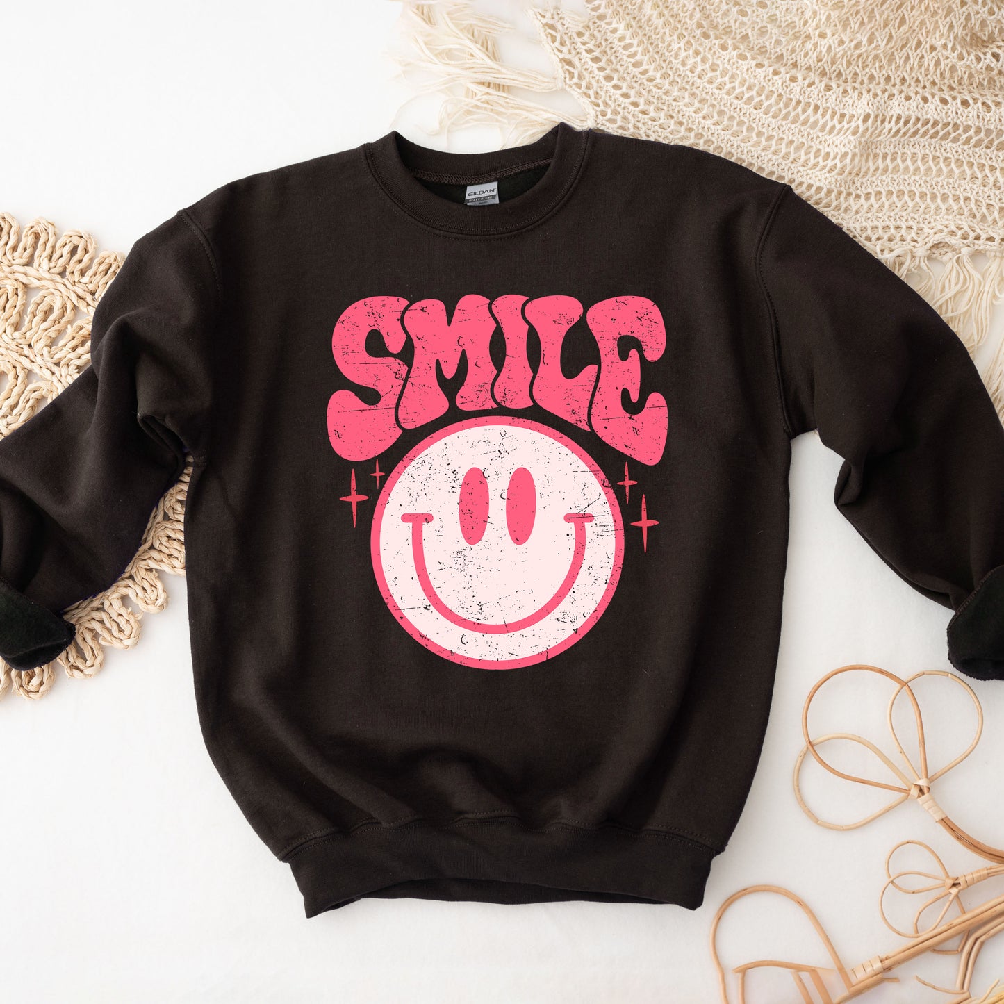 Pink Distressed Smiley | Sweatshirt