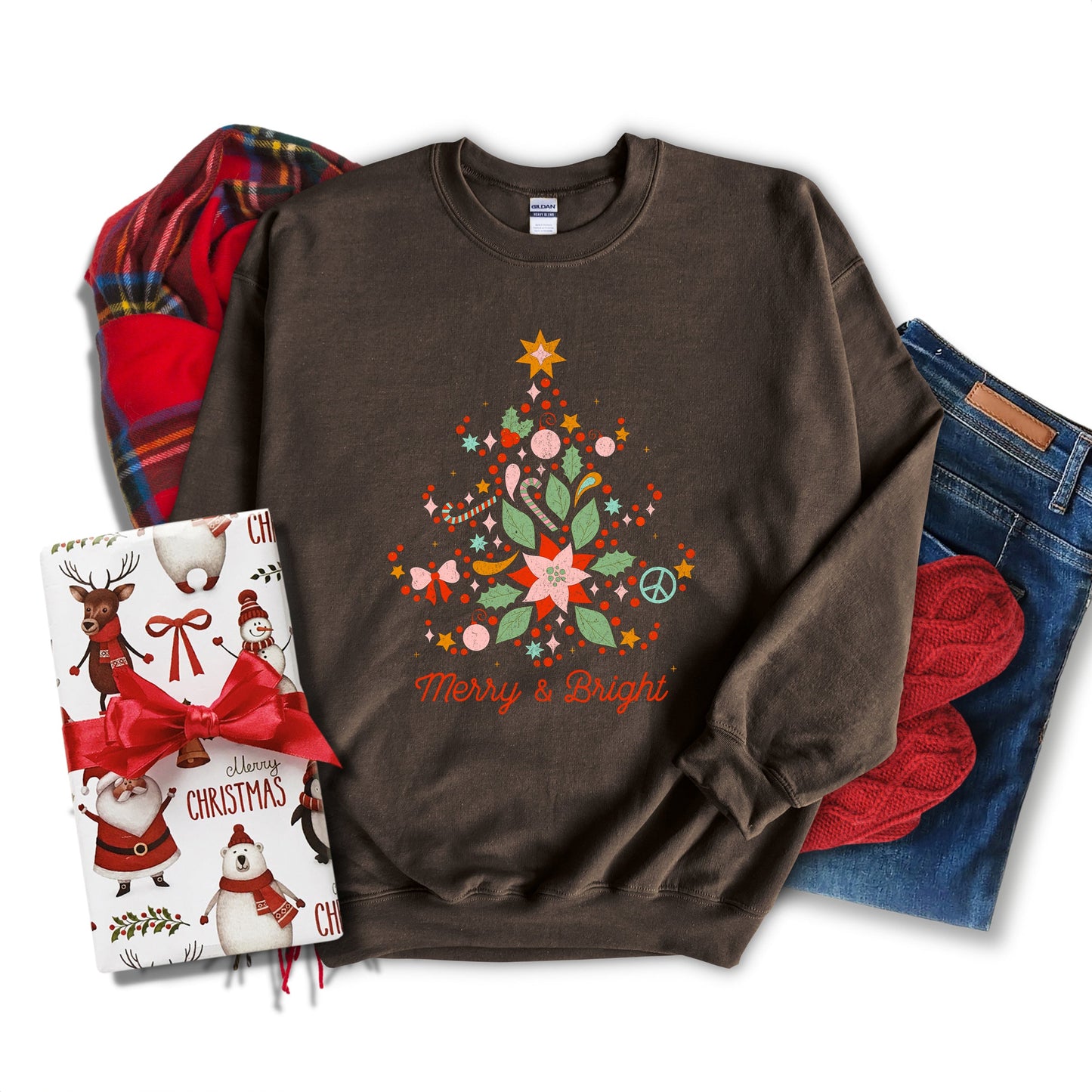 Clearance Merry and Bright Tree Grunge | Sweatshirt