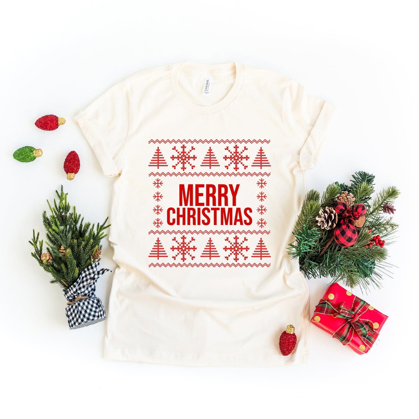 Merry Christmas Sweater | Short Sleeve Crew Neck