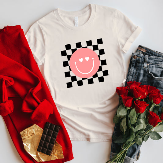 Valentines Pink Smiley | Short Sleeve Crew Neck