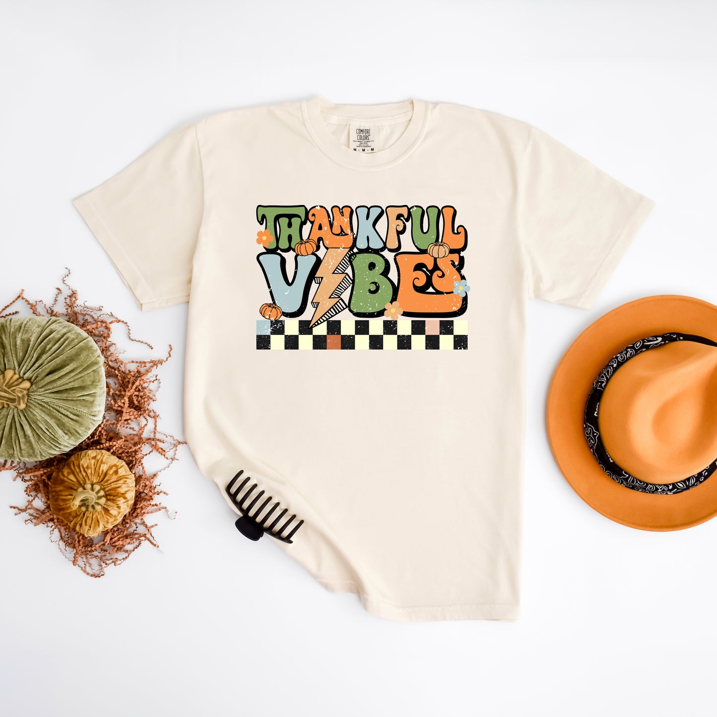 Thankful Vibes Checkered | Garment Dyed Tee