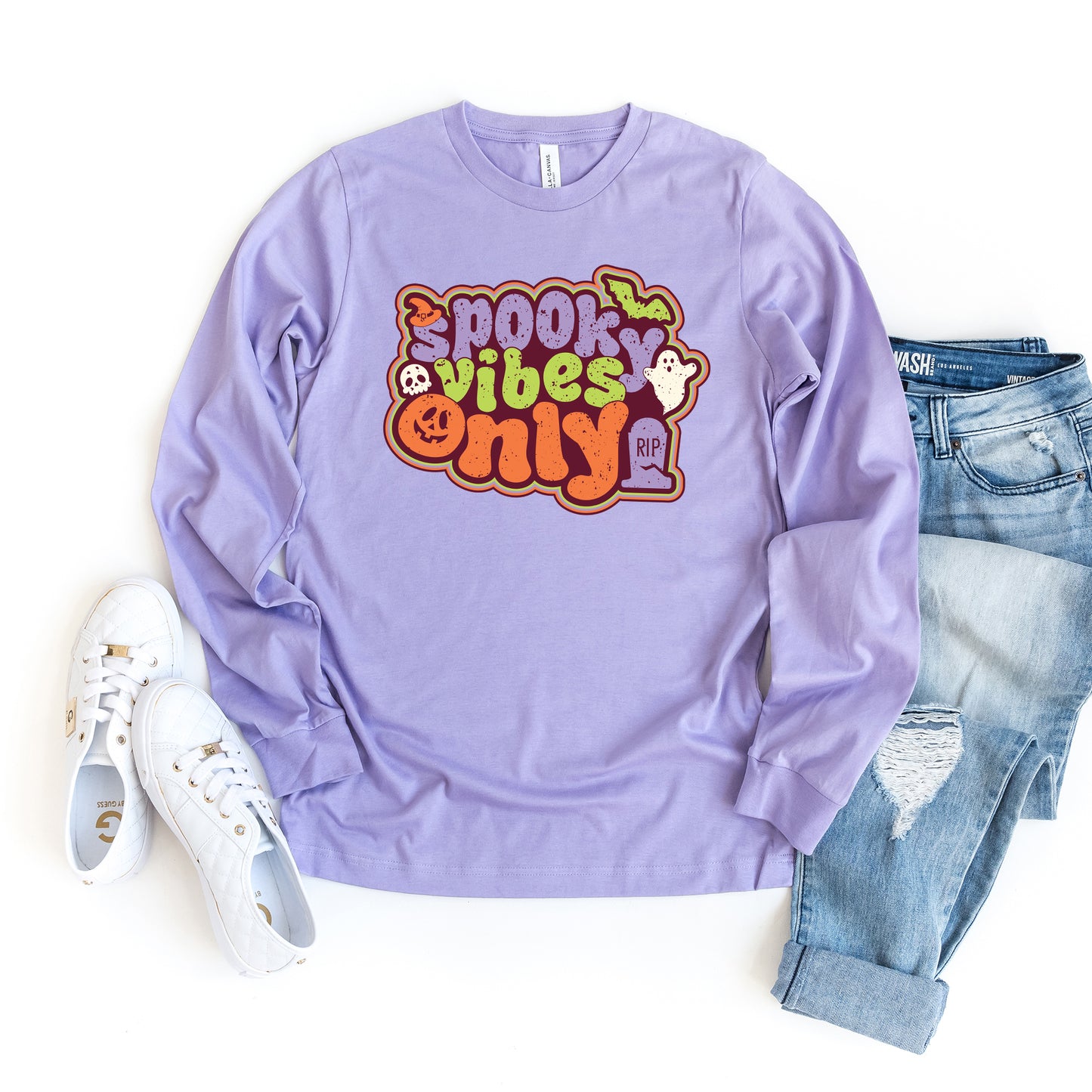 Spooky Vibes Only Retro | Long Sleeve Crew Neck
