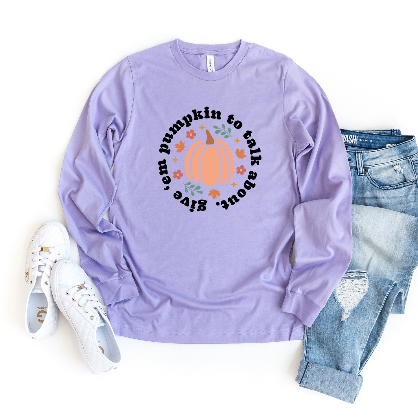 Give Em Pumpkin To Talk About Circle | Long Sleeve Crew Neck