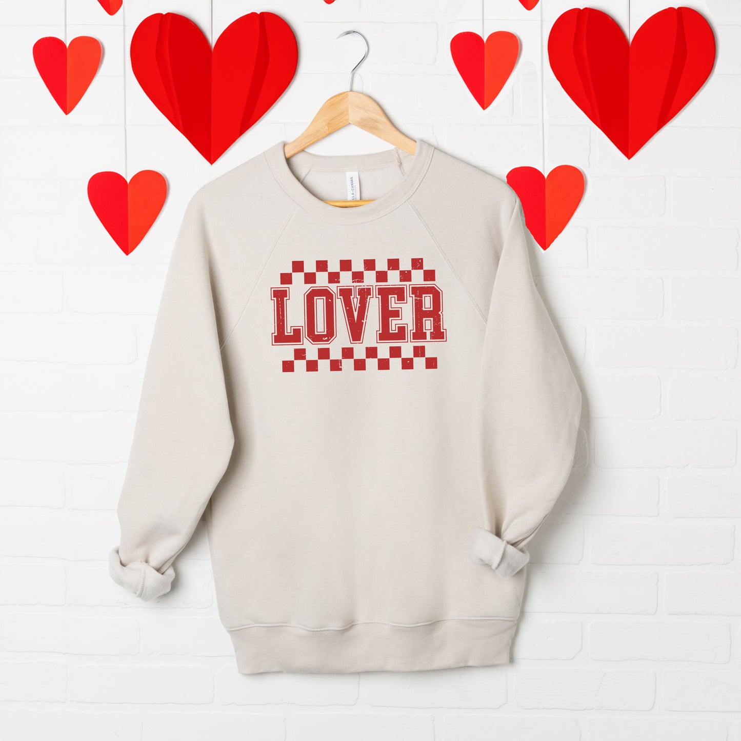 Lover Distressed Checkered  | Bella Canvas Sweatshirt