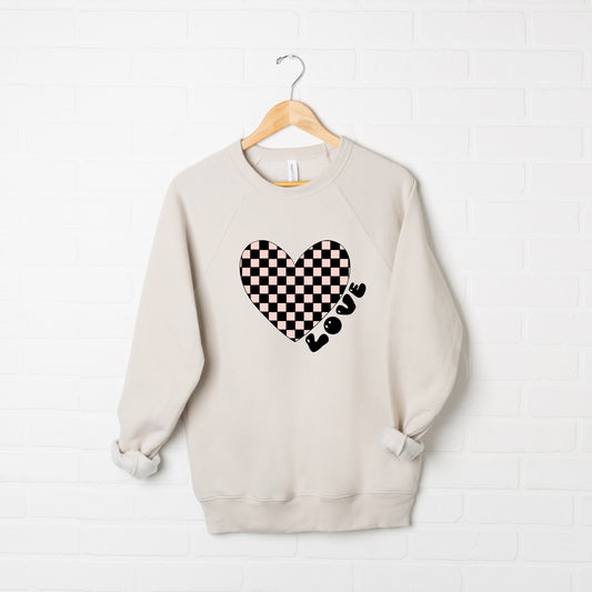 Checkered Heart Black | Bella Canvas Sweatshirt