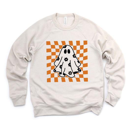 Checkered Flower Ghost | Bella Canvas Sweatshirt