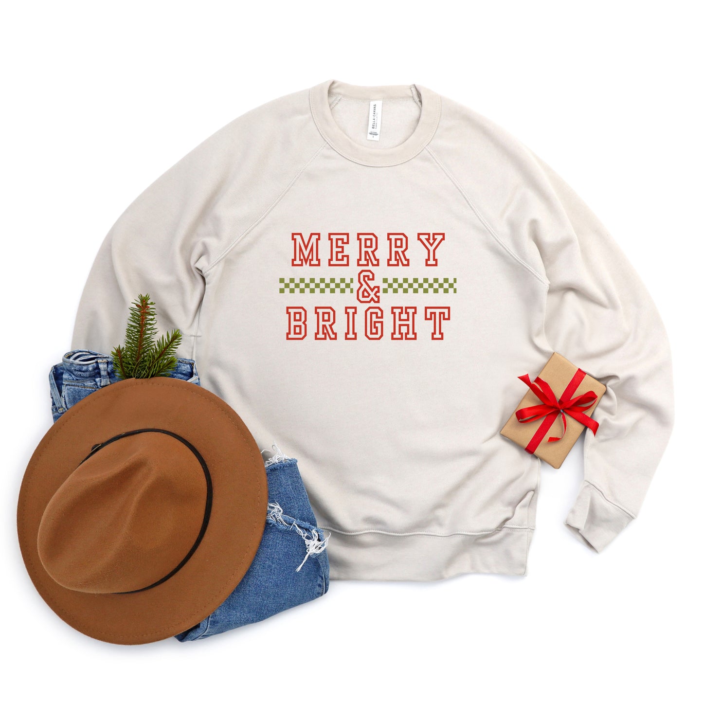 Merry And Bright Checkered | Bella Canvas Sweatshirt