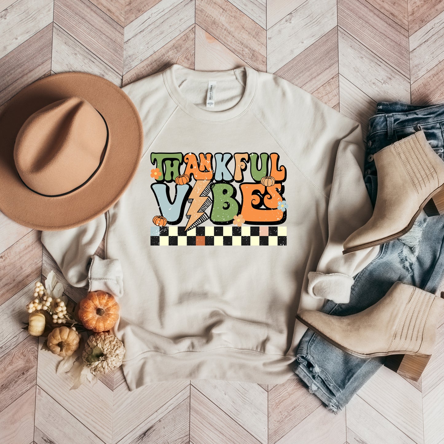 Thankful Vibes Checkered | Bella Canvas Premium Sweatshirt
