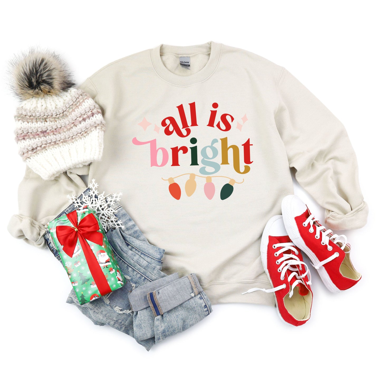 Clearance All Is Bright Christmas Lights | Sweatshirt