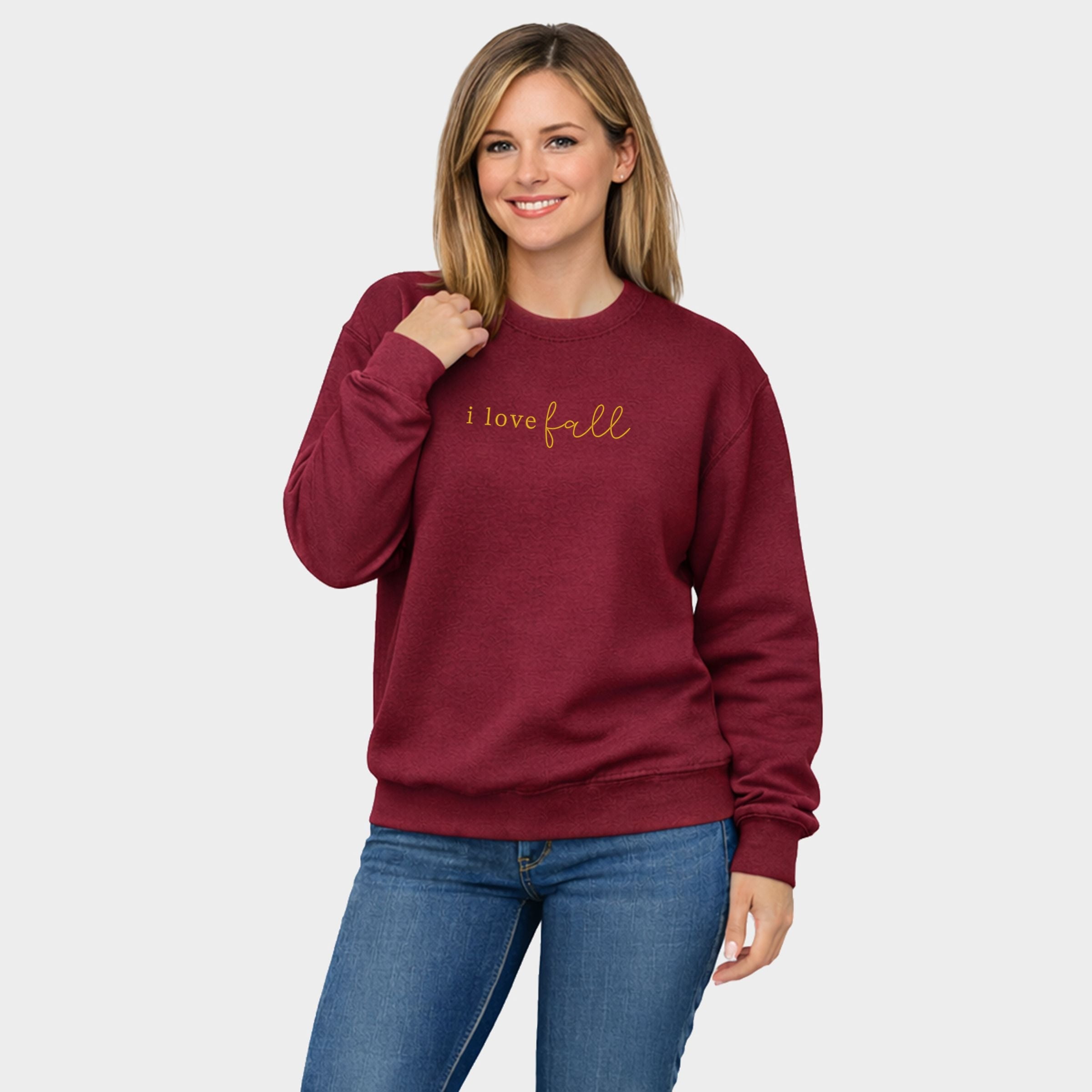 Embroidered I Love Fall - Women's Graphic Sweatshirt