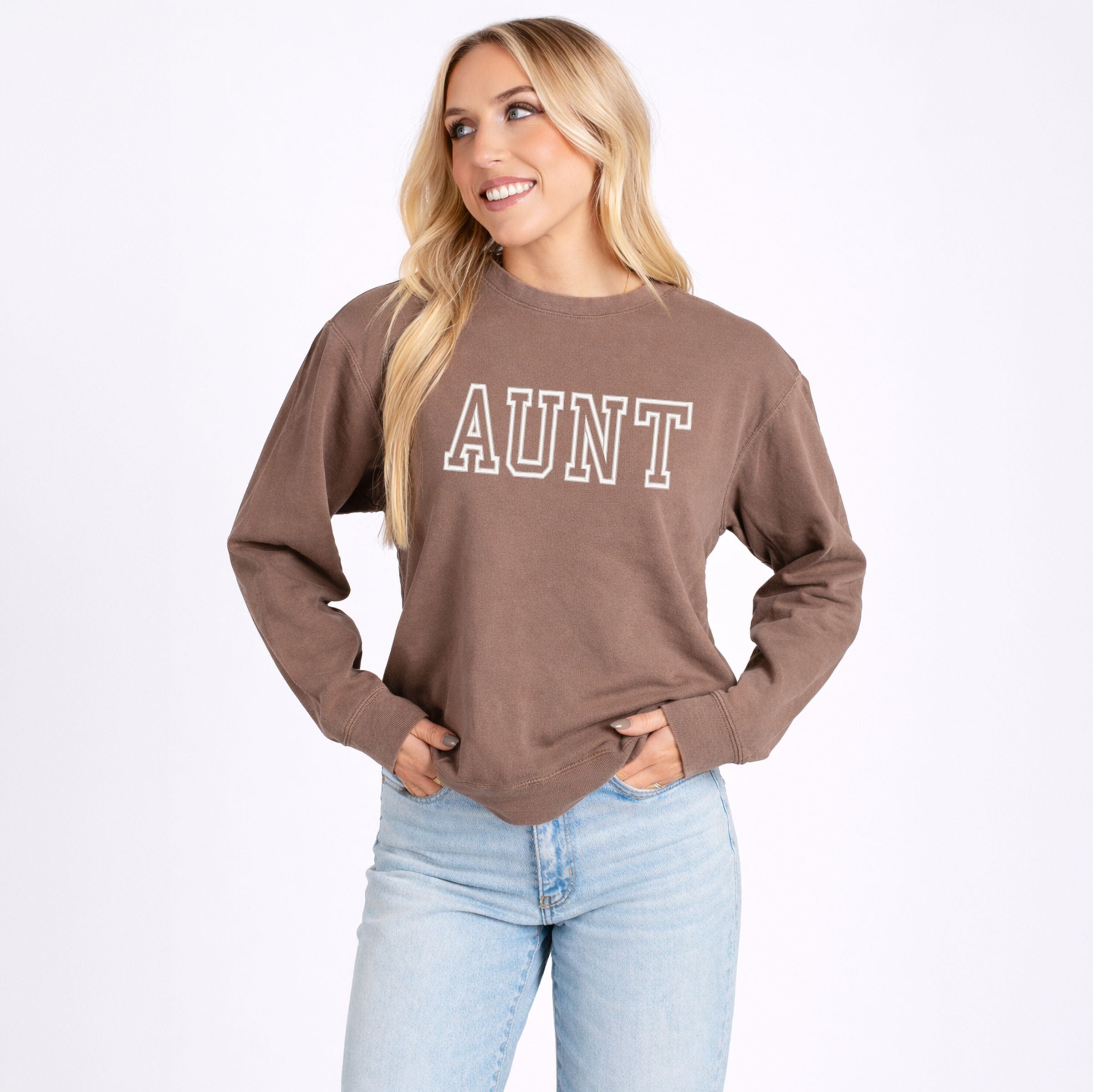 Embroidered Aunt Outline - Women's Lightweight Garment Dyed Sweatshirt
