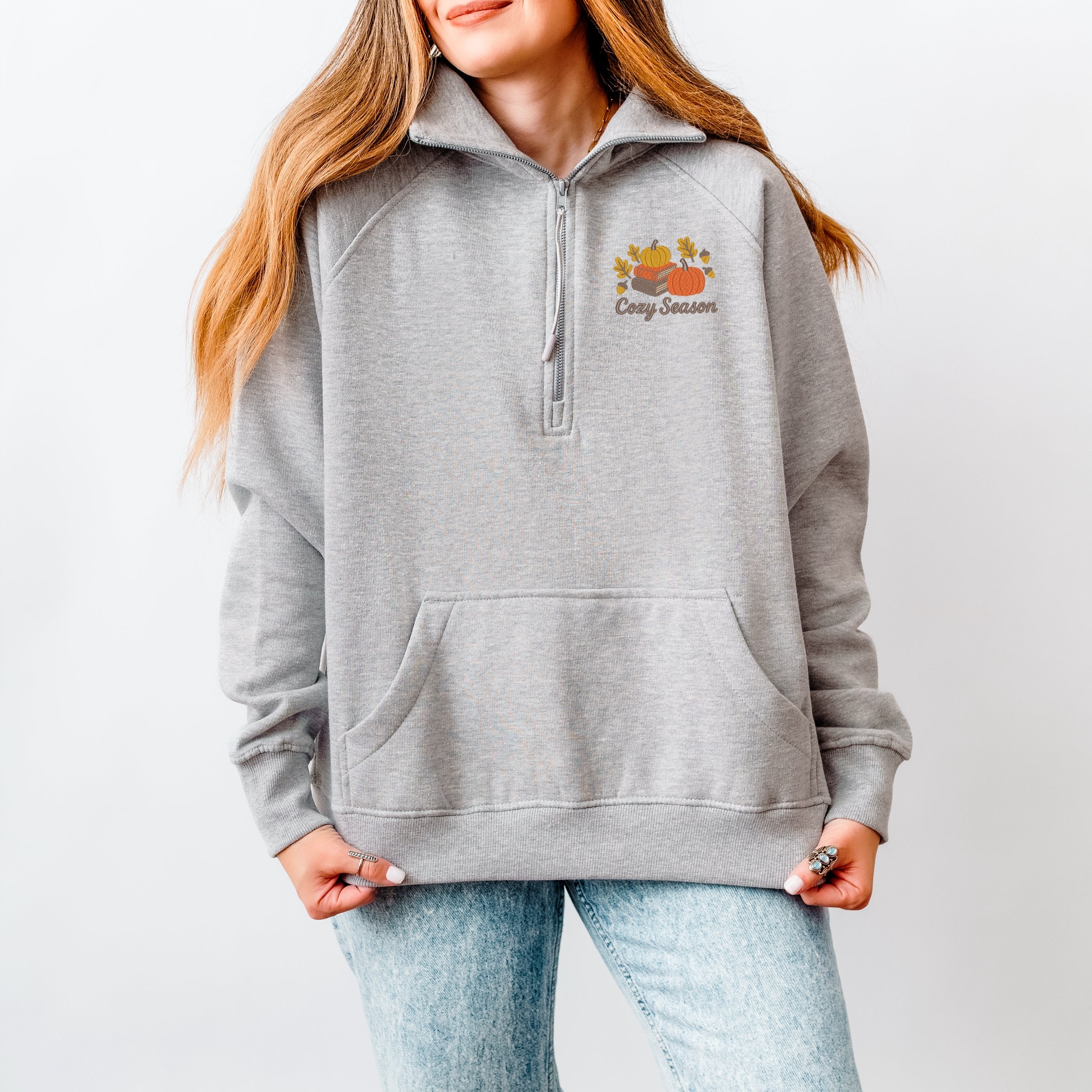 Embroidered Cozy Season Books - Women's Quarter Zip Fleece