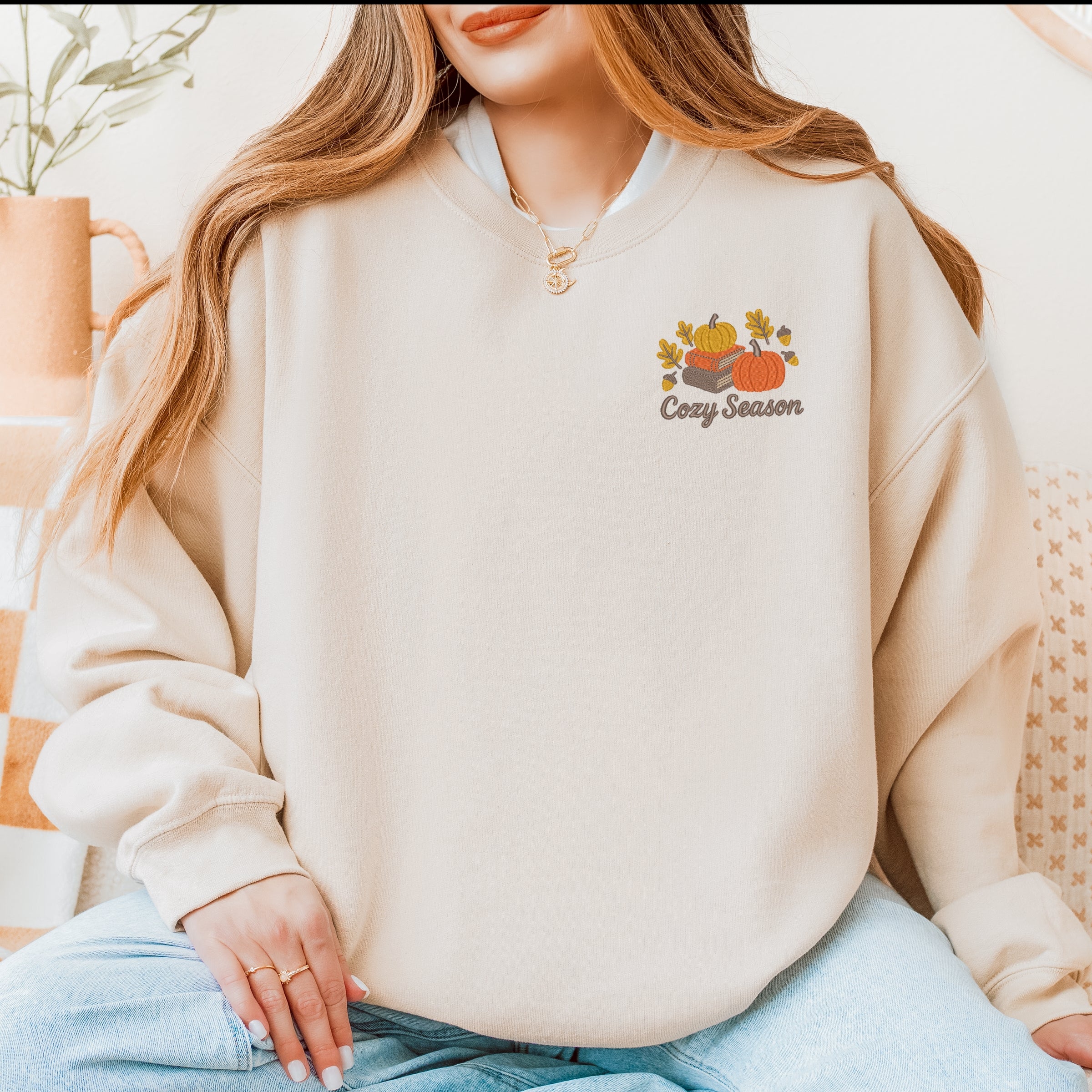 Embroidered Cozy Season Books -  Women's Sweatshirt