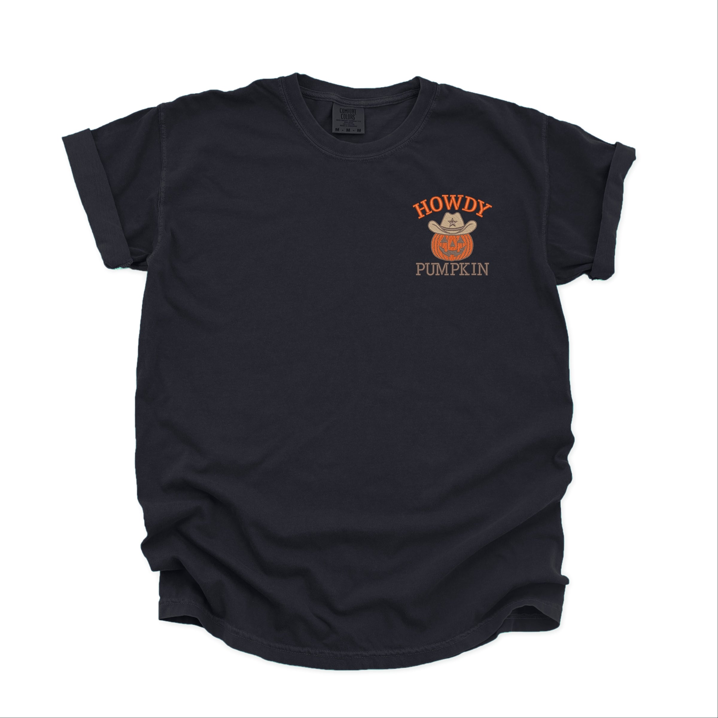 Embroidered Howdy Pumpkin - Women's Garment Dyed Tee