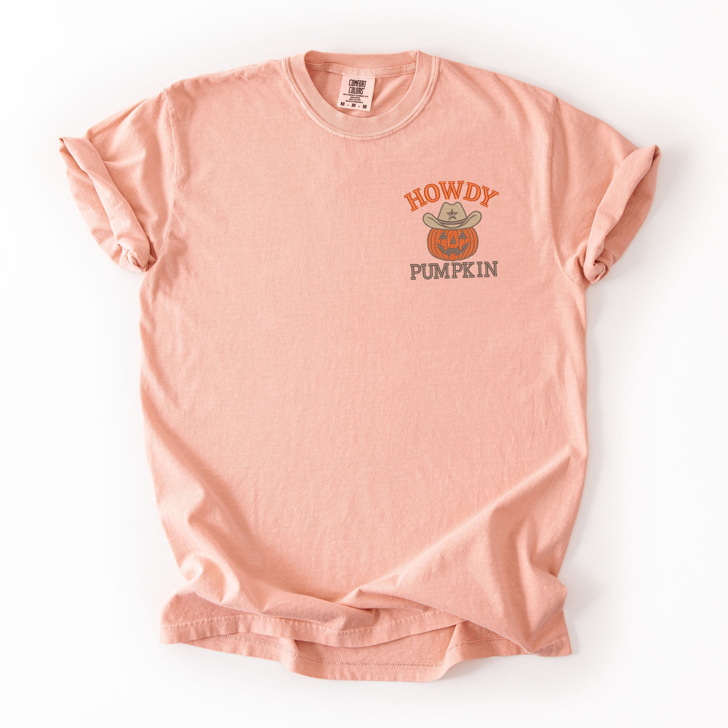 Embroidered Howdy Pumpkin - Women's Garment Dyed Tee