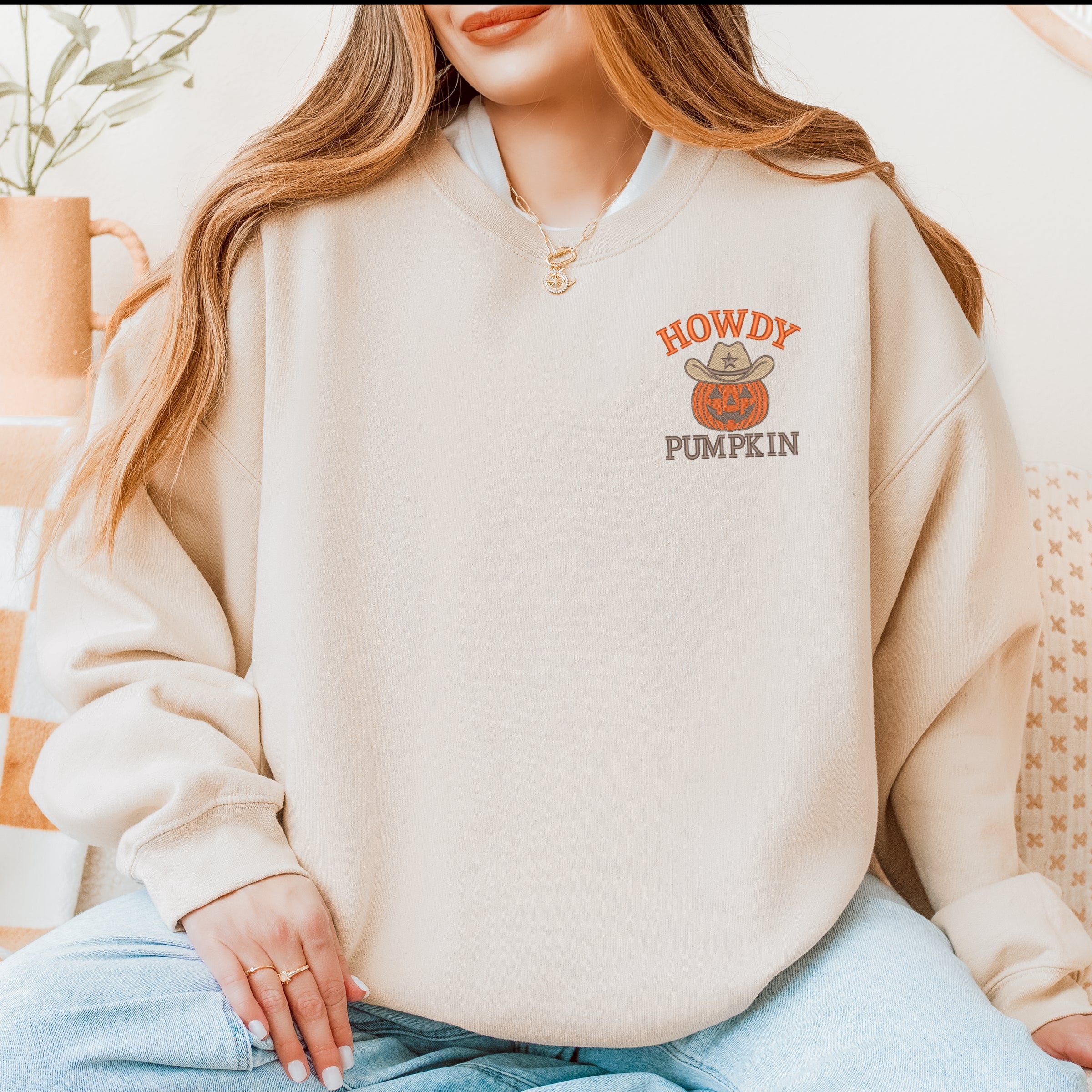 Embroidered Howdy Pumpkin -  Women's Sweatshirt