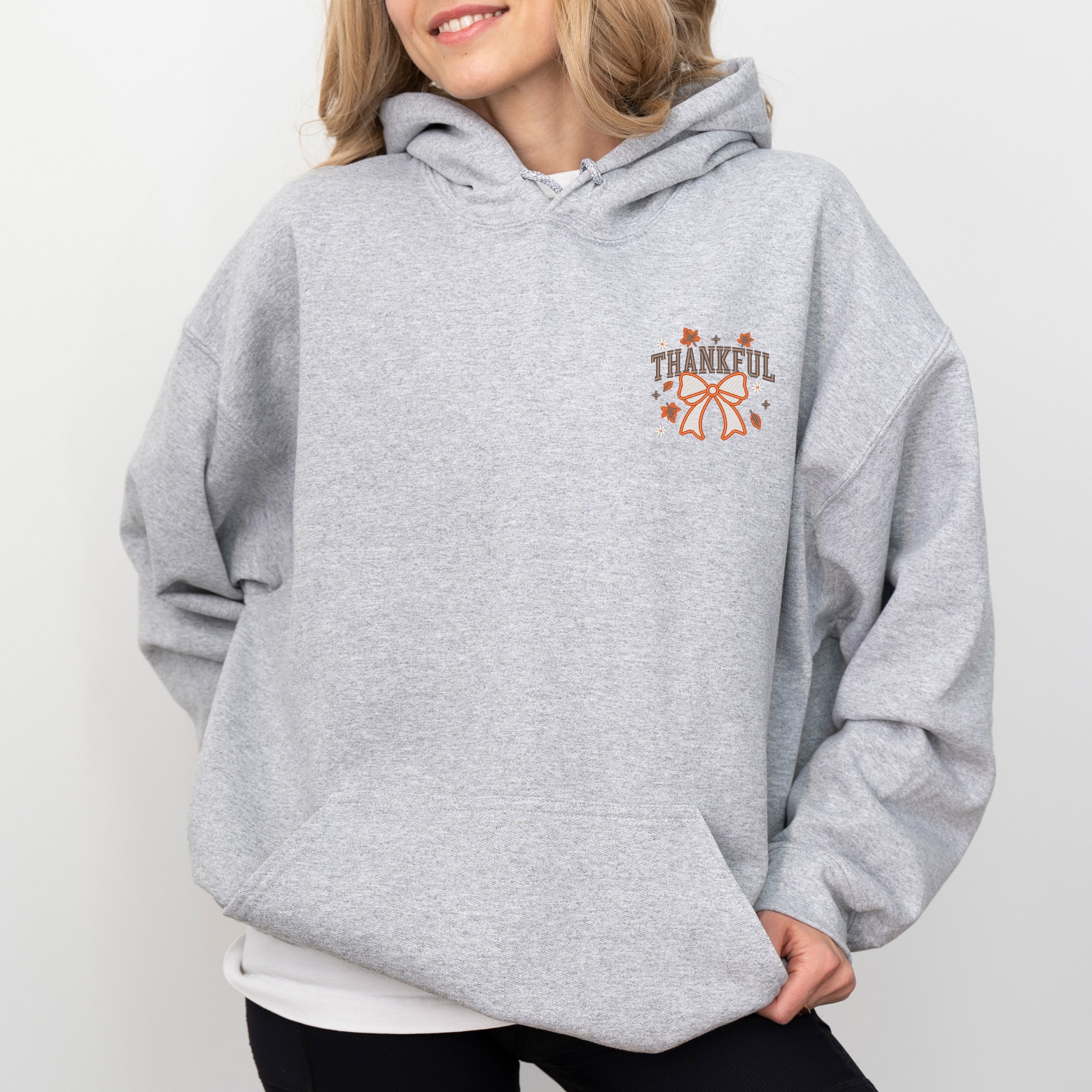 Embroidered Coquette Thankful - Women's Graphic Hoodie
