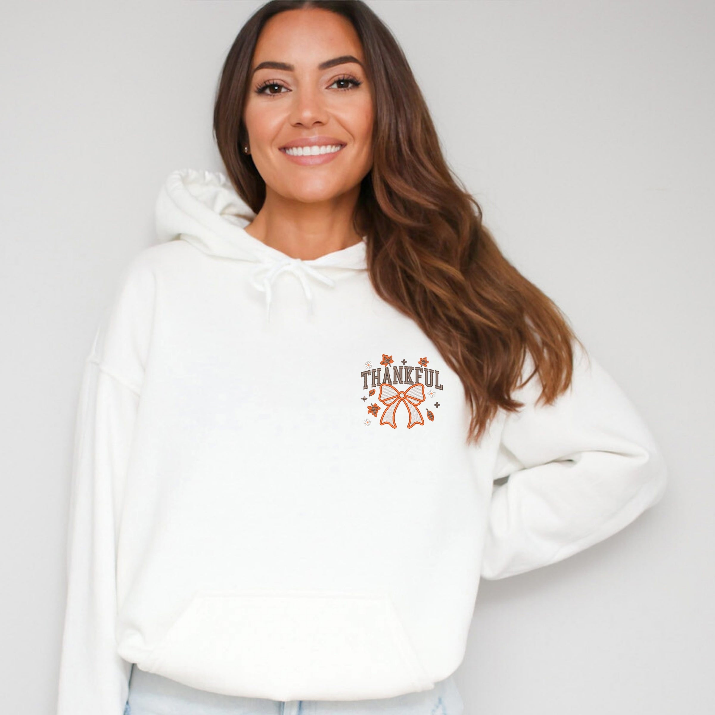 Embroidered Coquette Thankful - Women's Graphic Hoodie