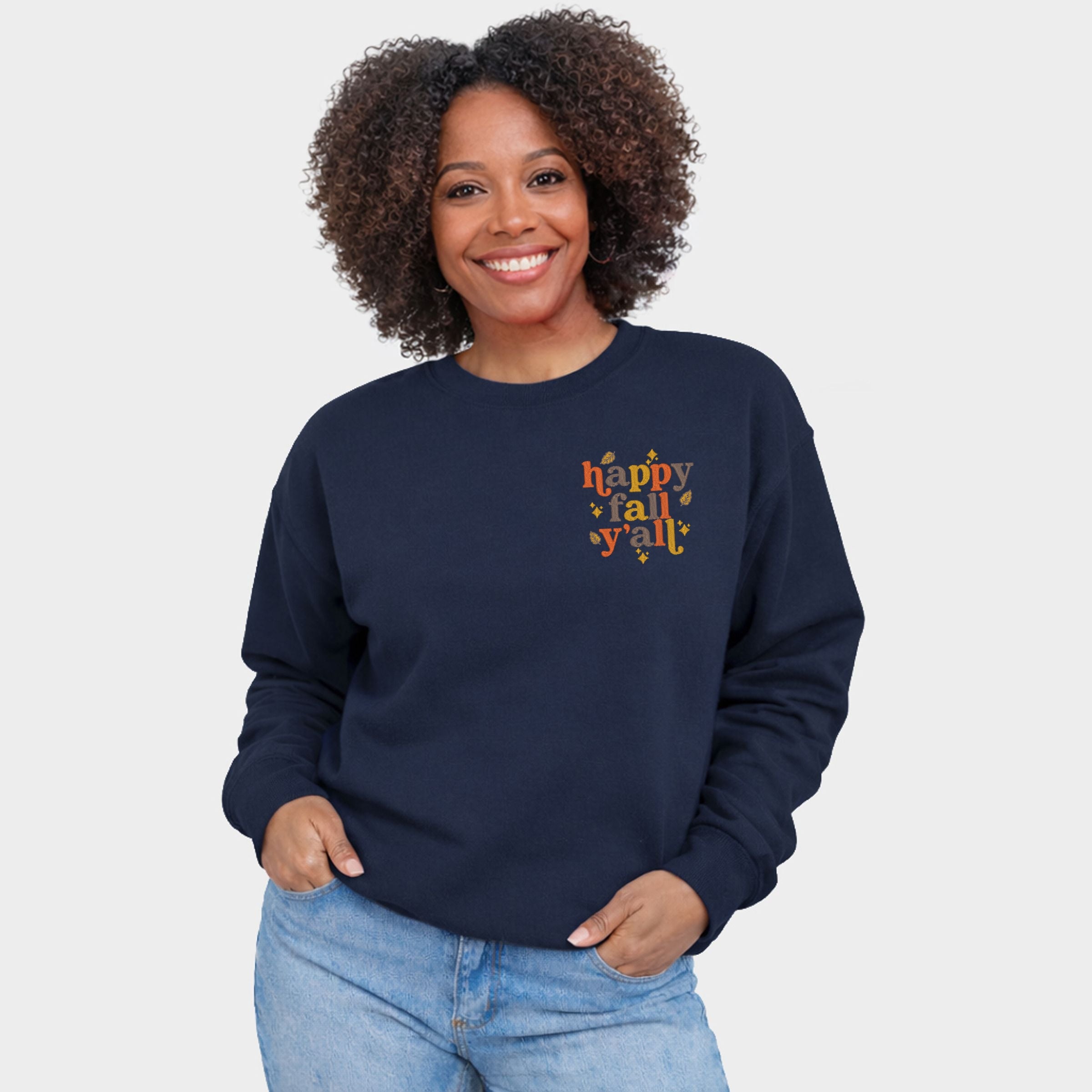 Embroidered Happy Fall Y'all Leaves - Women's Graphic Sweatshirt