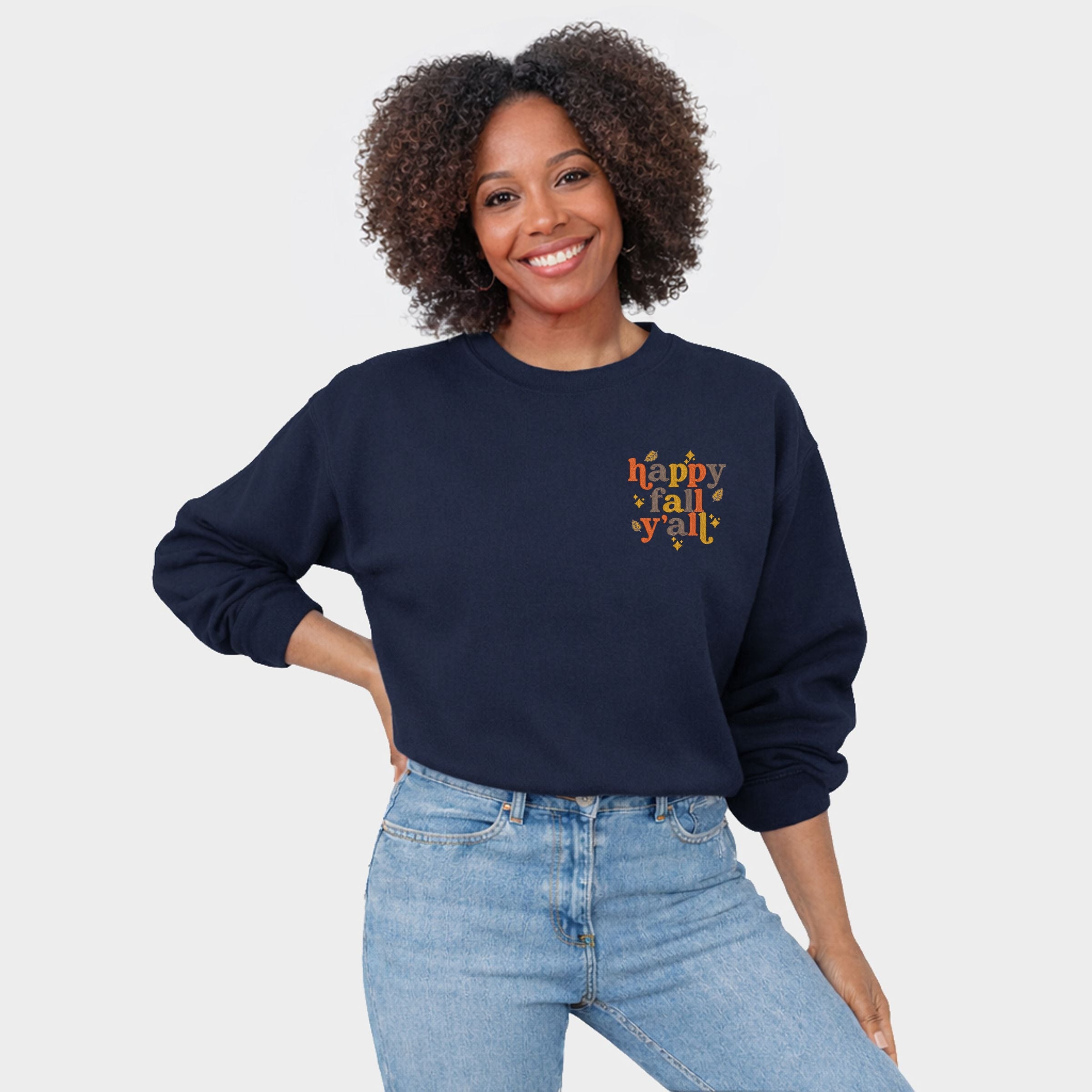 Embroidered Happy Fall Y'all Leaves - Women's Graphic Sweatshirt