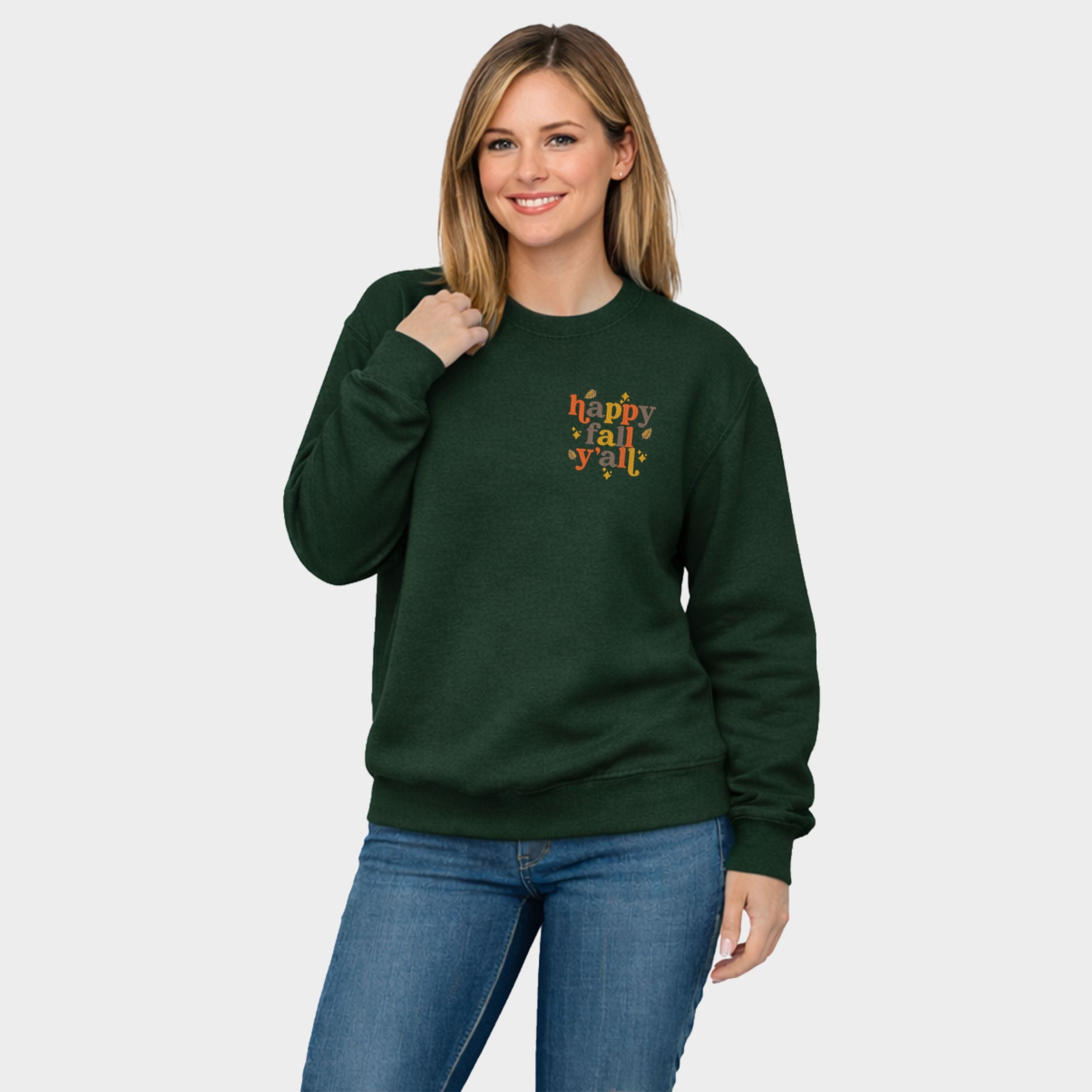 Embroidered Happy Fall Y'all Leaves - Women's Graphic Sweatshirt