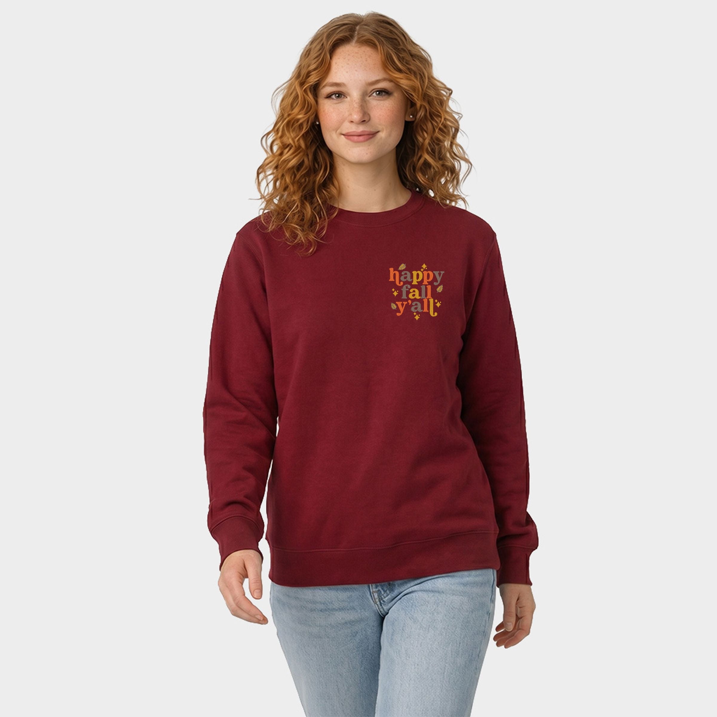 Embroidered Happy Fall Y'all Leaves - Women's Graphic Sweatshirt