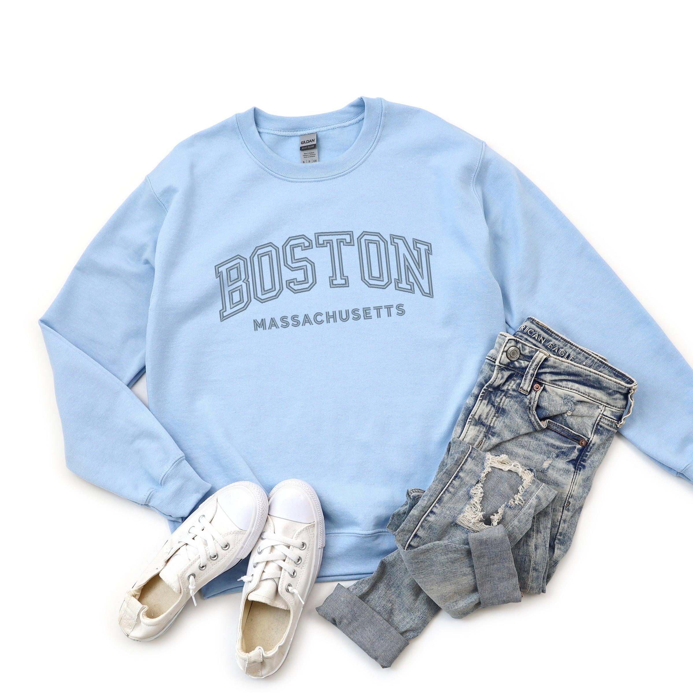 Embroidered Boston Massachusetts -  Womens Graphic Sweatshirt