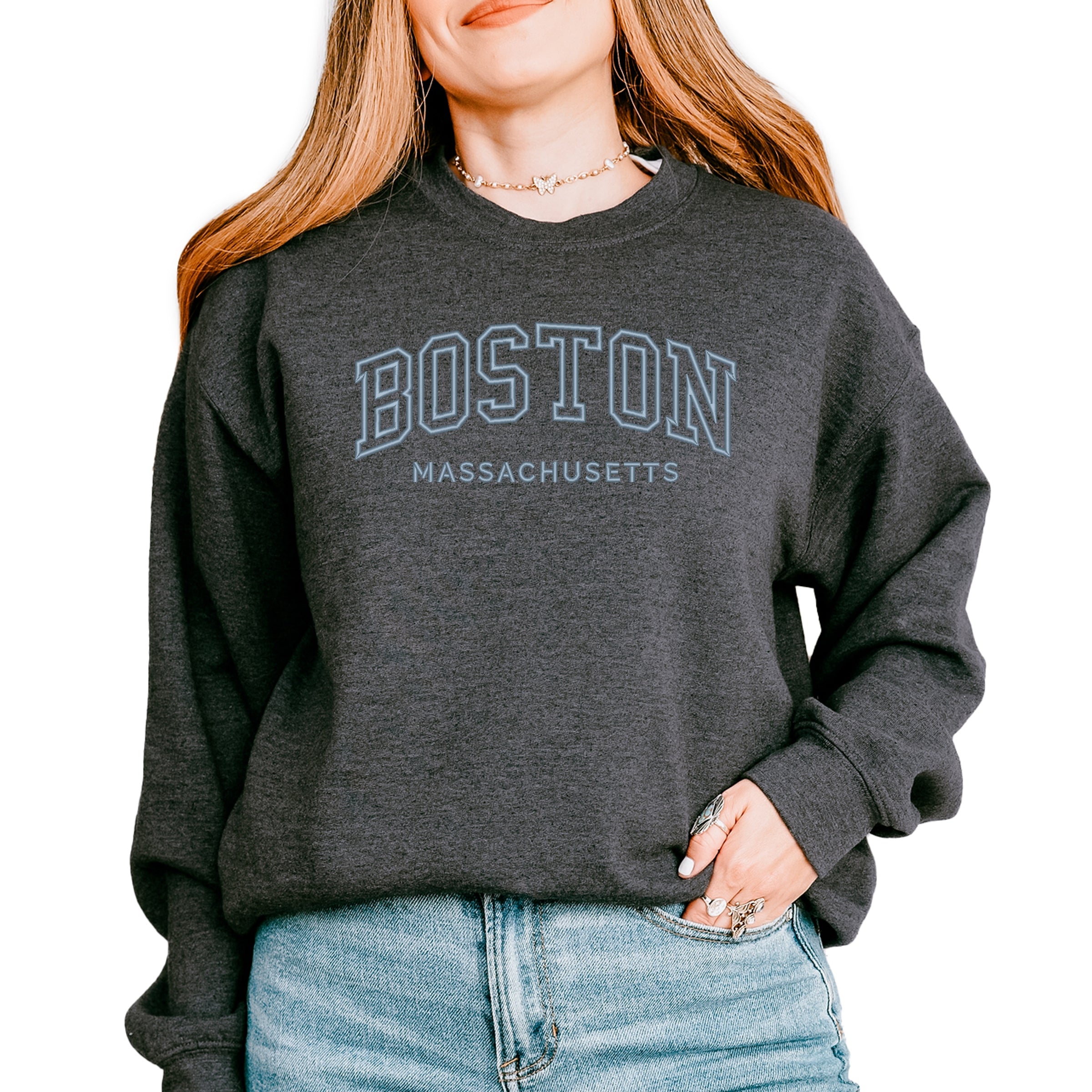 Embroidered Boston Massachusetts -  Womens Graphic Sweatshirt
