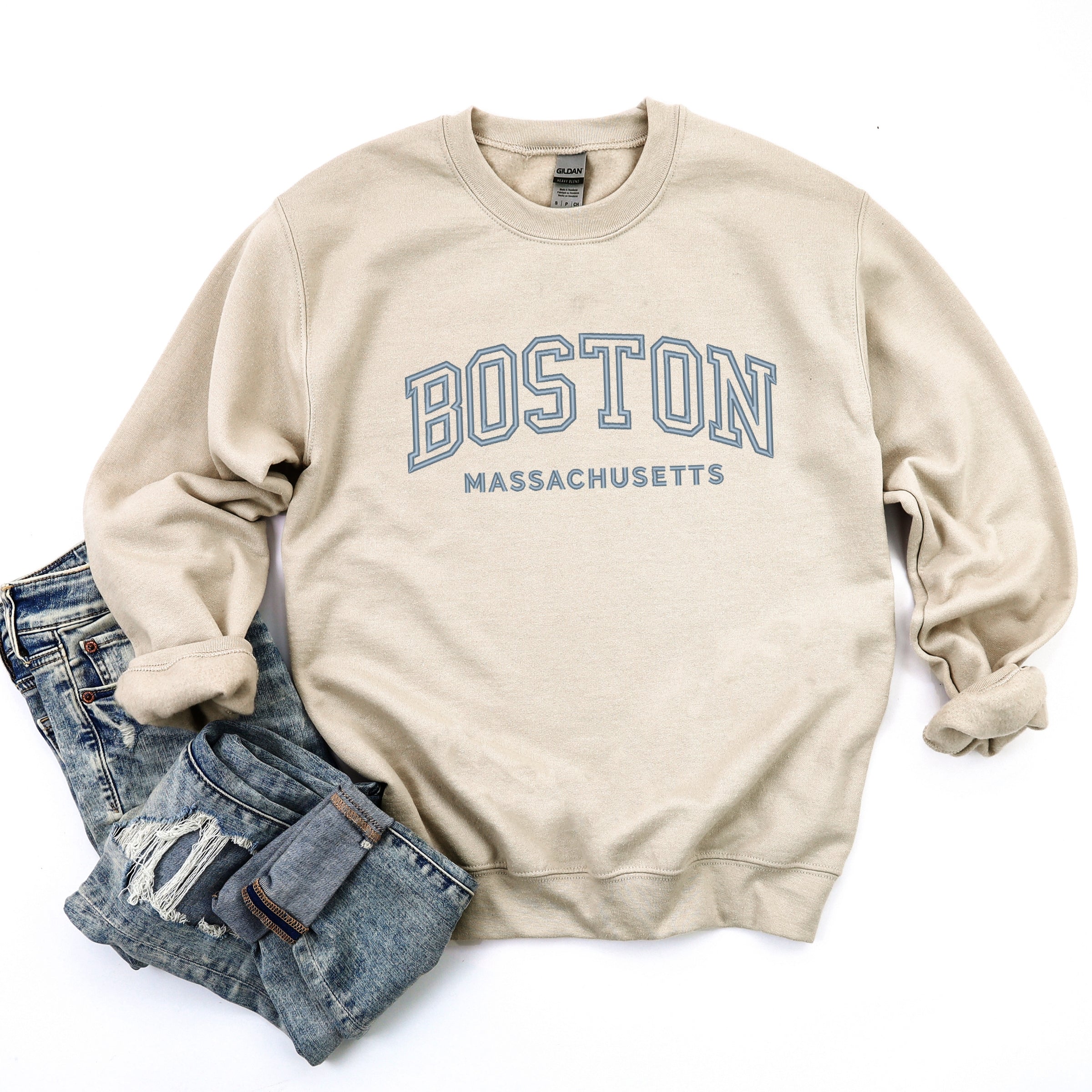 Embroidered Boston Massachusetts -  Womens Graphic Sweatshirt