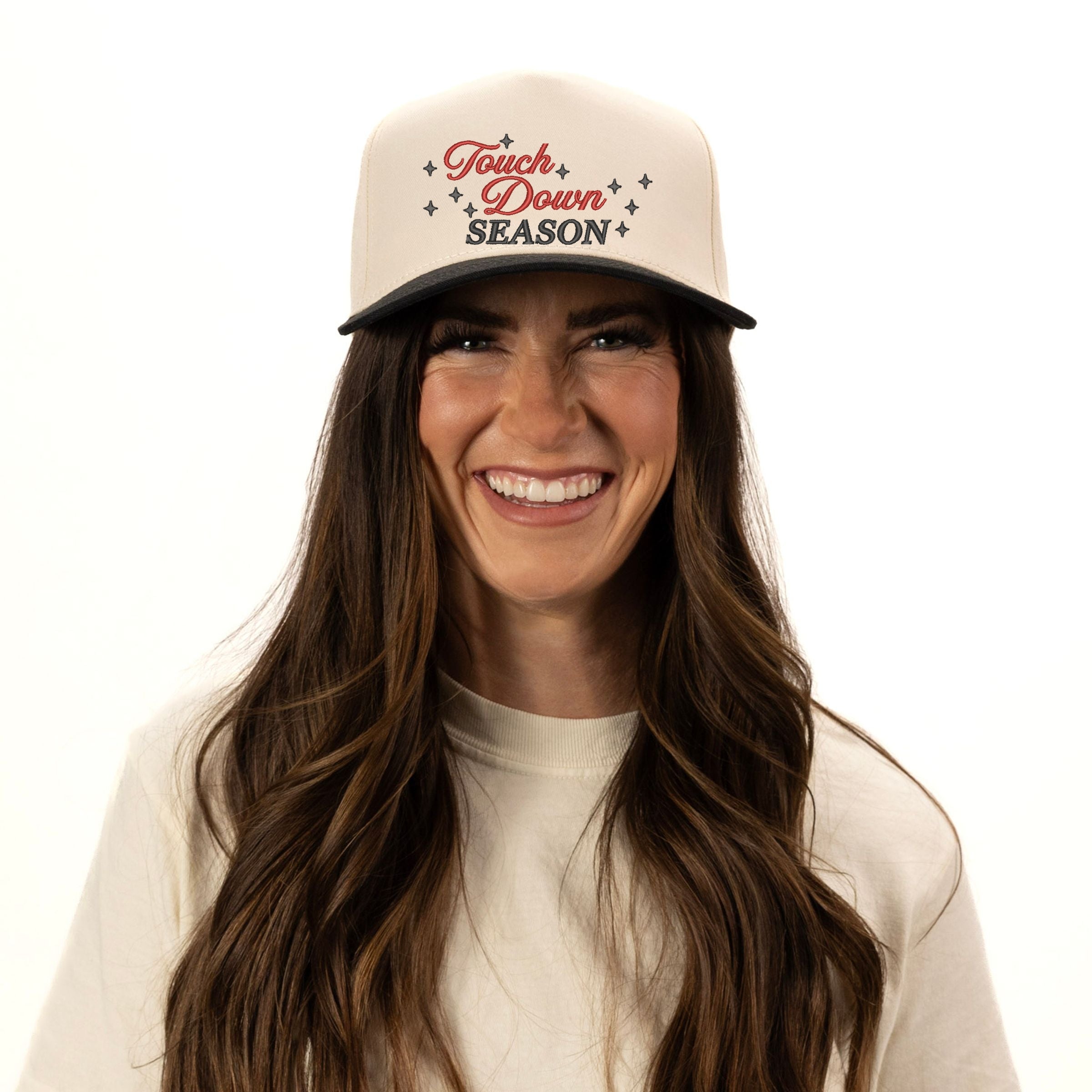 Embroidered Touch Down Season Stars - Women's Canvas Trucker Hat