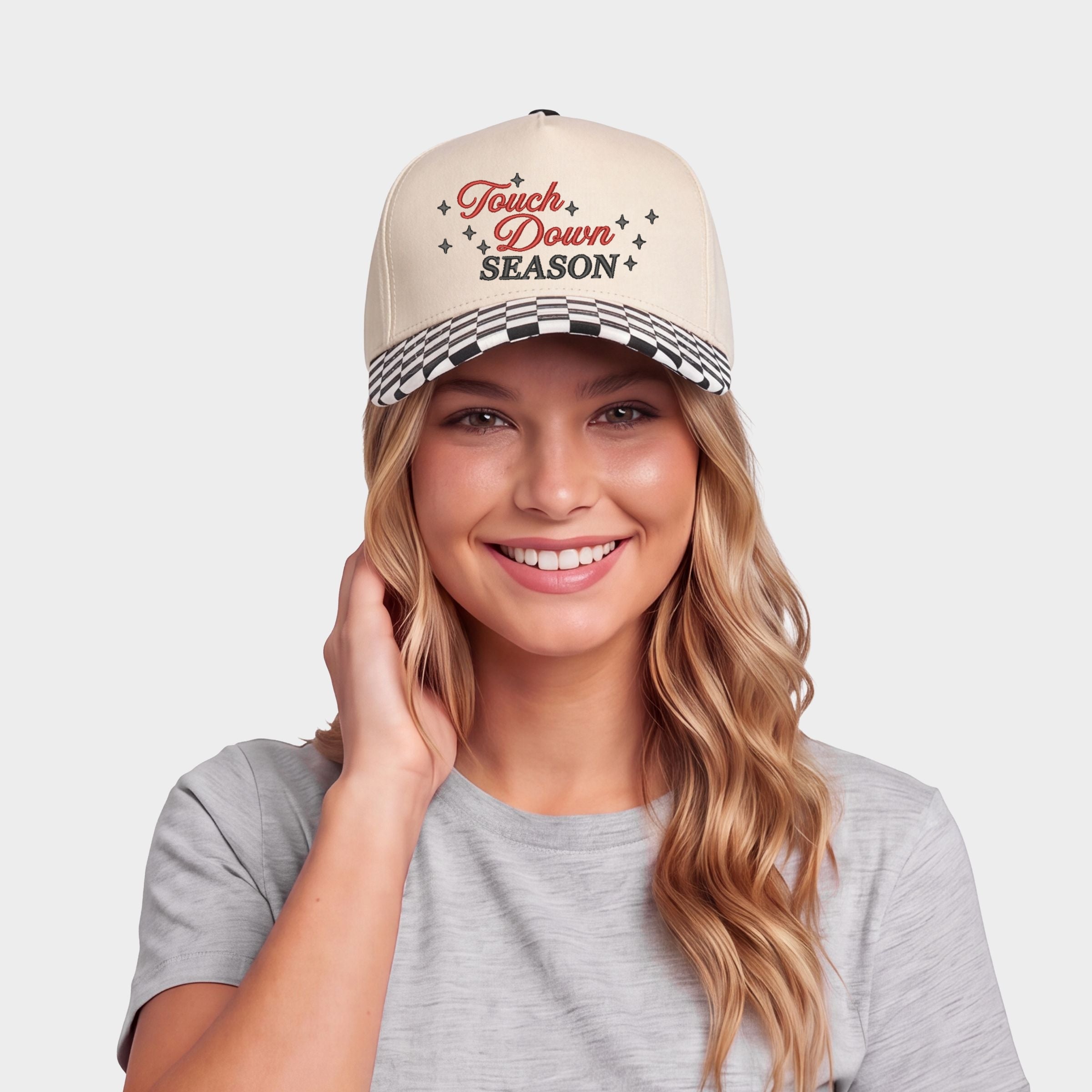 Embroidered Touch Down Season Stars - Women's Canvas Trucker Hat