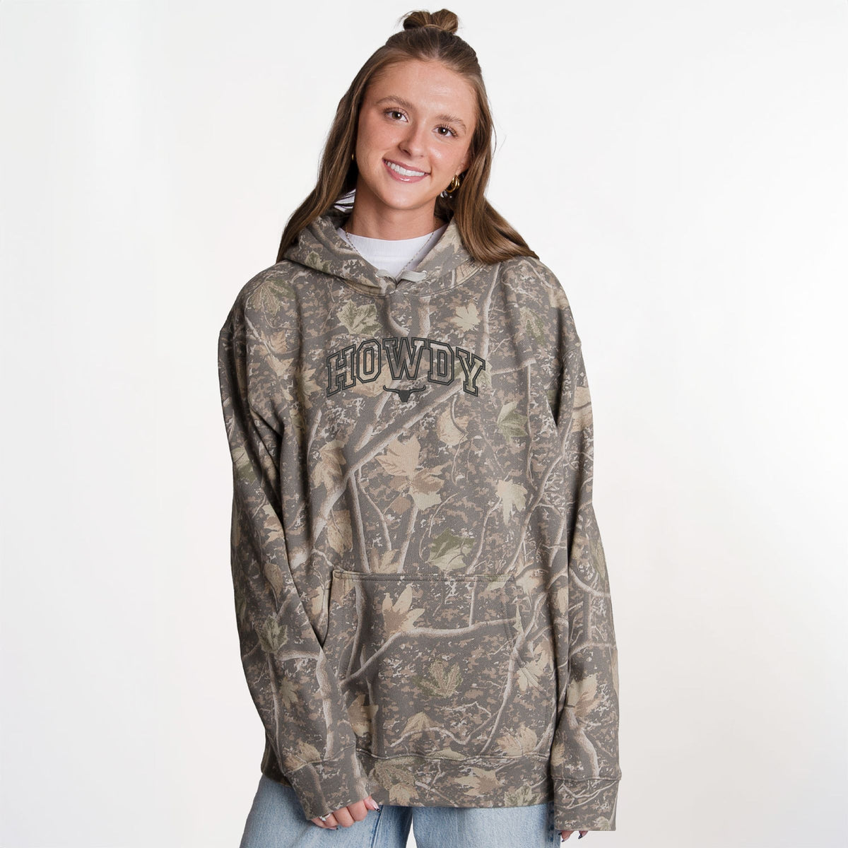 Embroidered Howdy Bull Varsity - Camo Hoodie