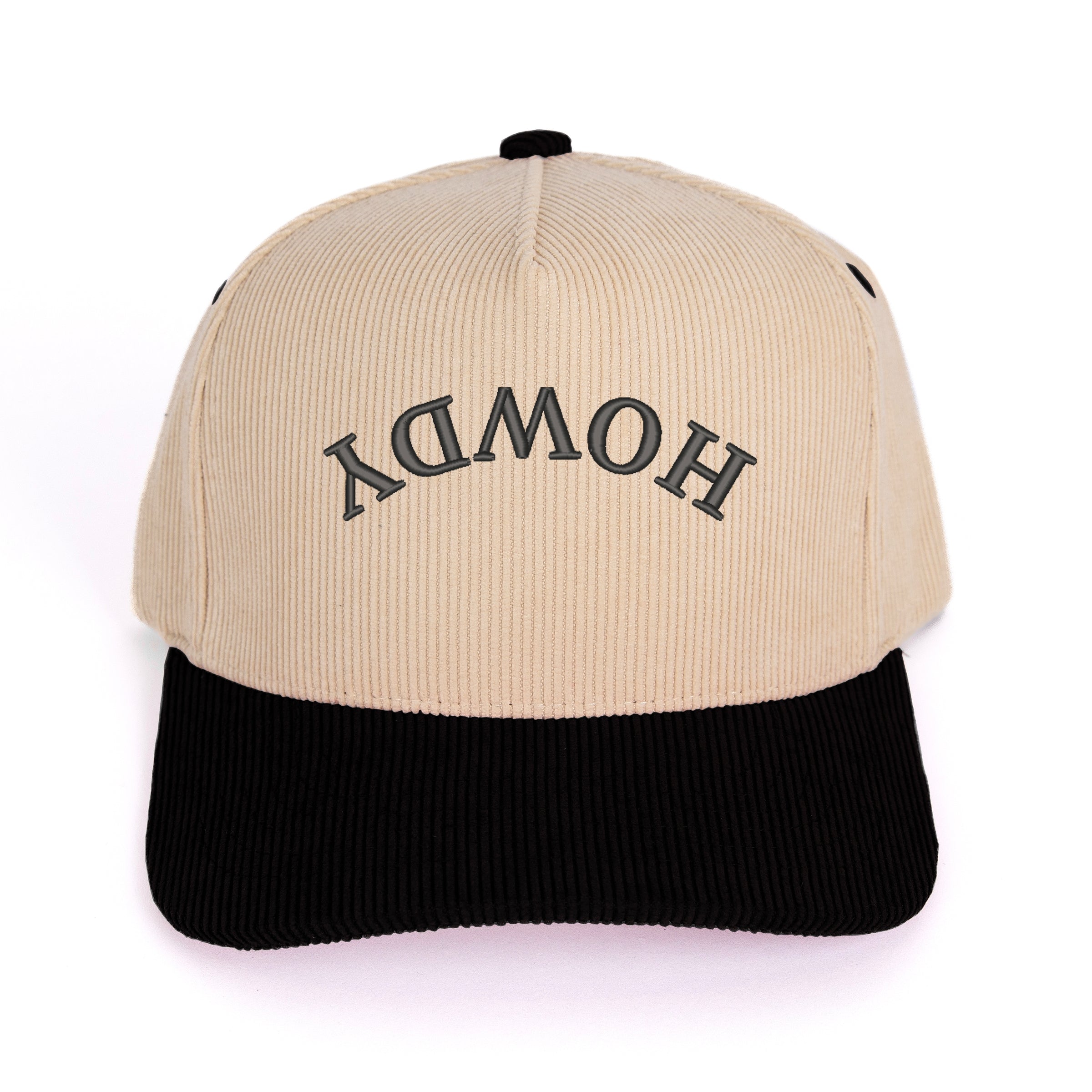 Embroidered Howdy Upside Down Arch - Corduroy Trucker Hat