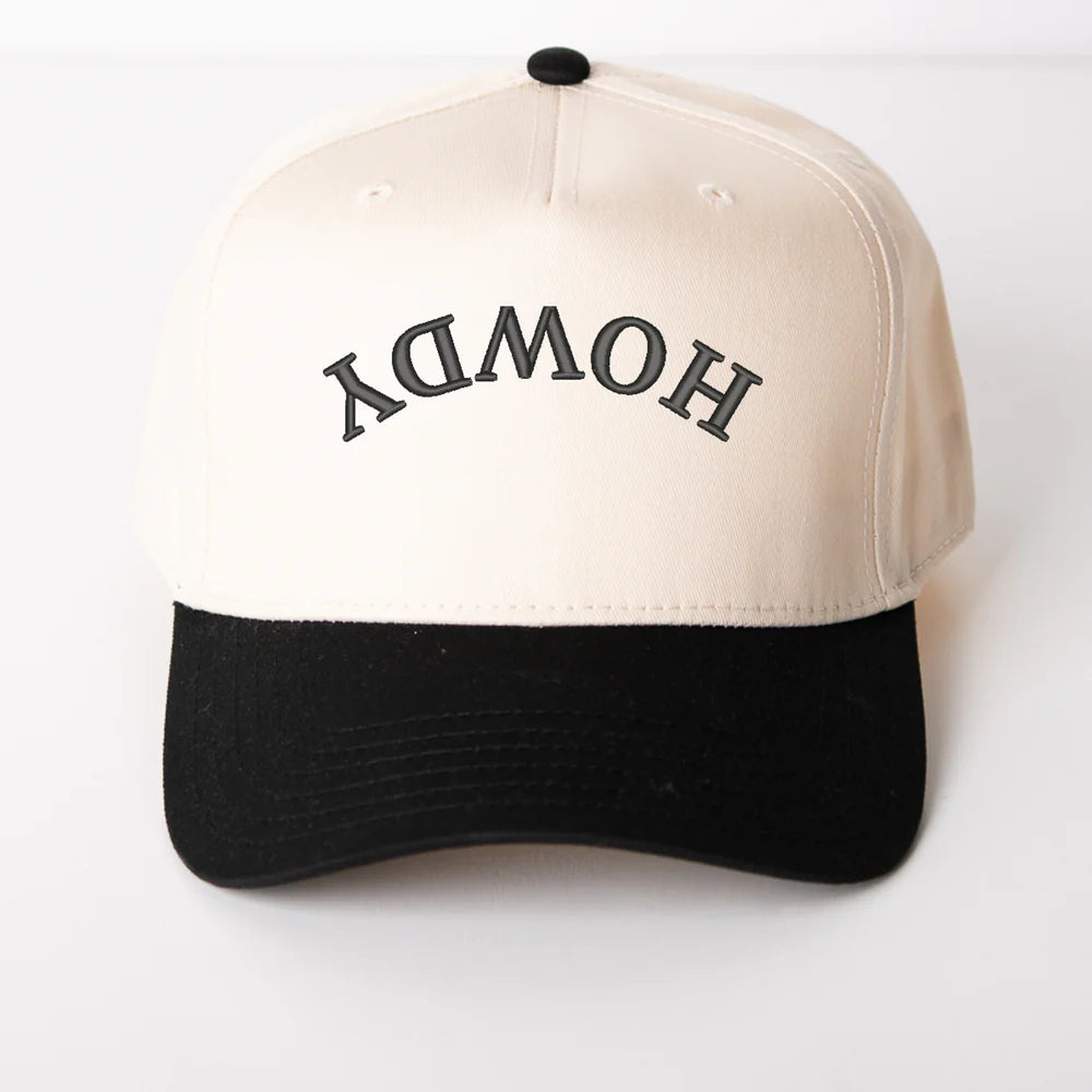 3D Puff Embroidered Howdy Upside Down Arch - Women's Canvas Trucker Hat