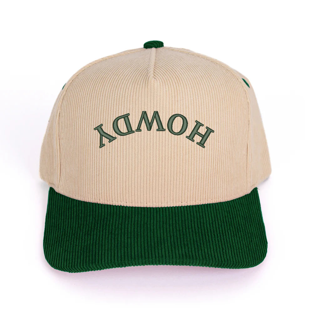 3D Puff Embroidered Howdy Upside Down Arch - Women's Corduroy Trucker Hat