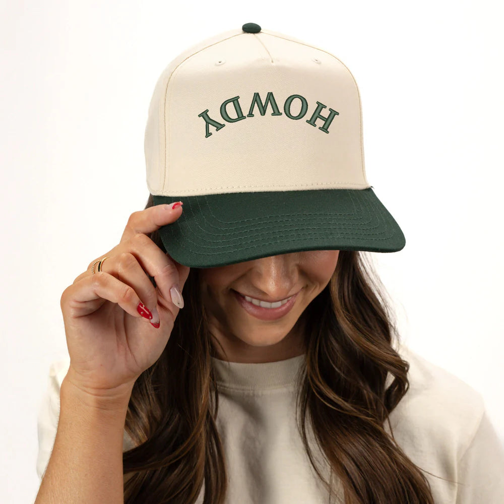 3D Puff Embroidered Howdy Upside Down Arch - Women's Canvas Trucker Hat