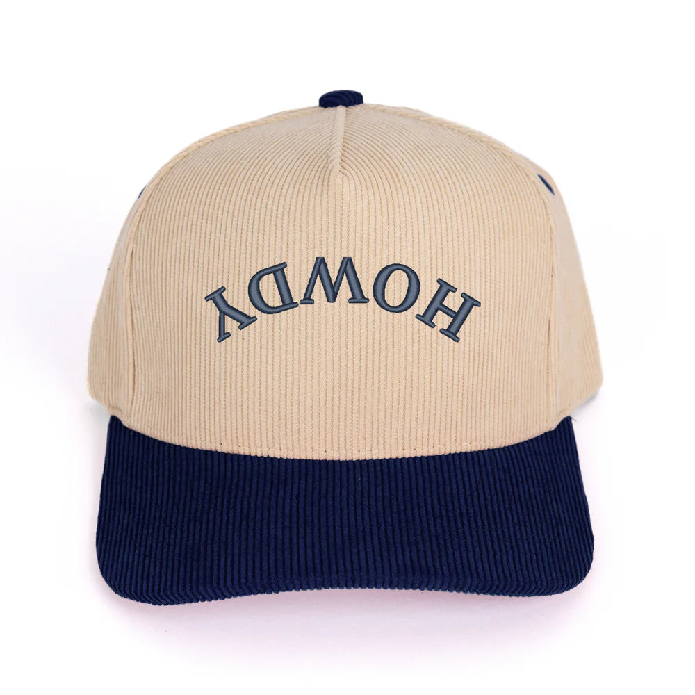 3D Puff Embroidered Howdy Upside Down Arch - Women's Corduroy Trucker Hat