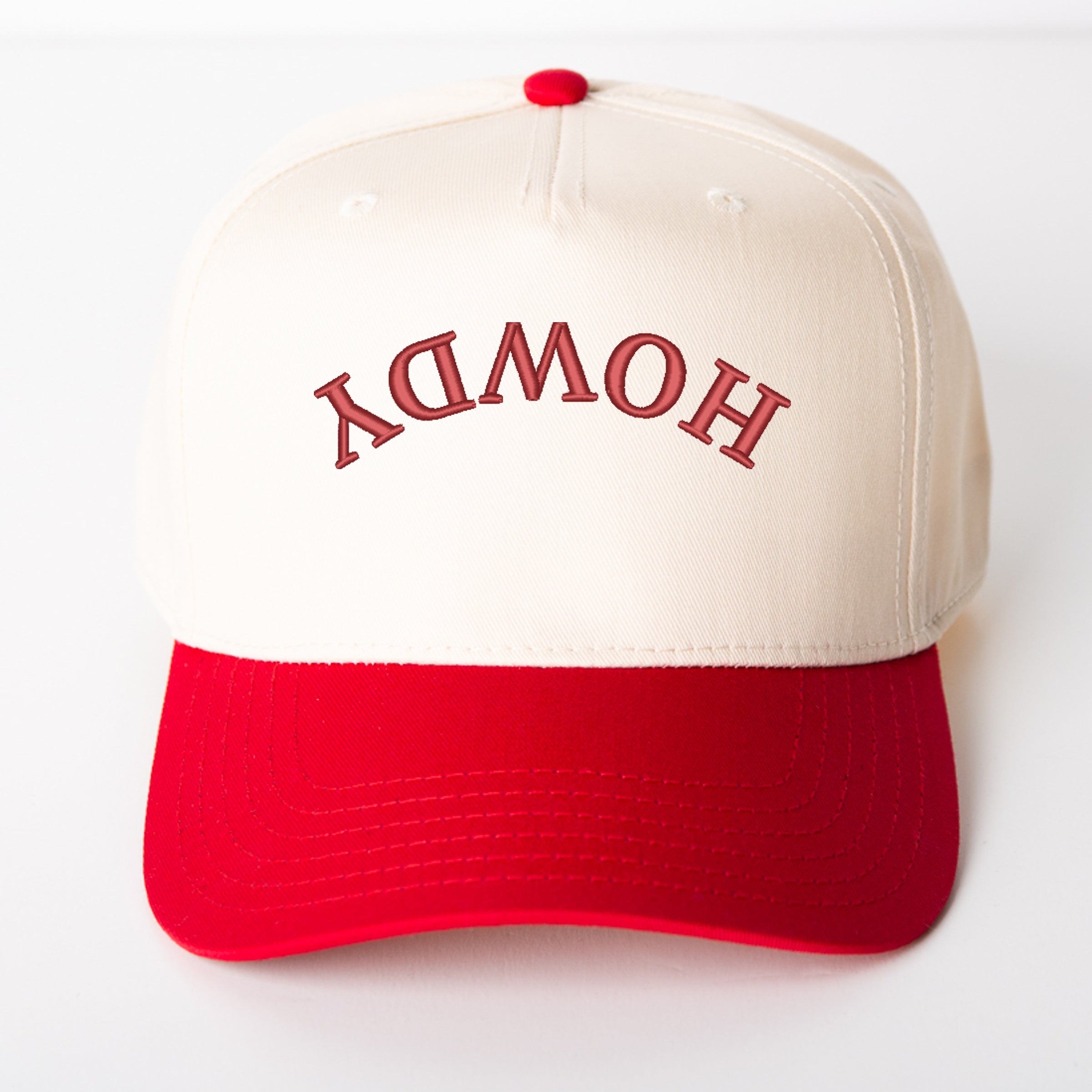 Embroidered Howdy Upside Down Arch - Women's Canvas Trucker Hat