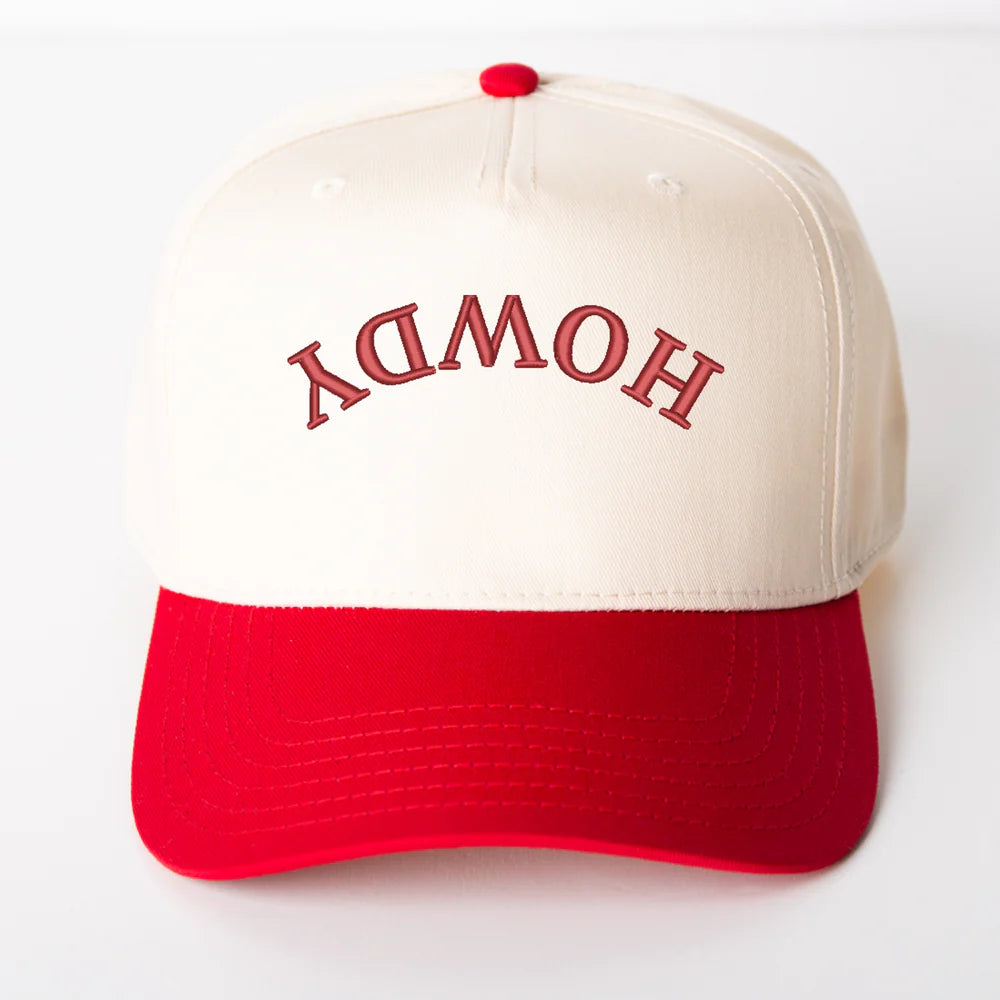 3D Puff Embroidered Howdy Upside Down Arch - Women's Canvas Trucker Hat
