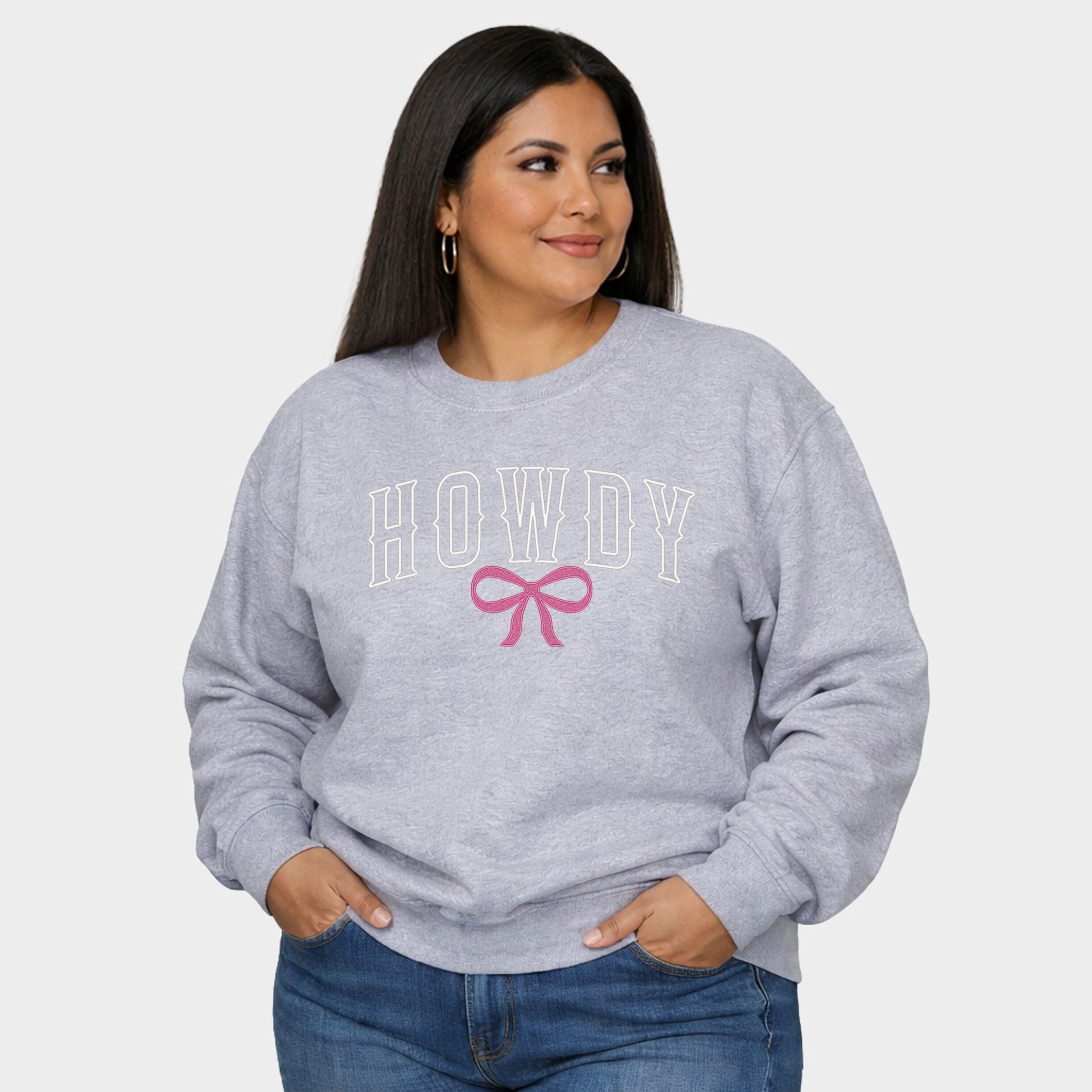 Embroidered Bow Howdy -  Women's Plus Sized Graphic Sweatshirt