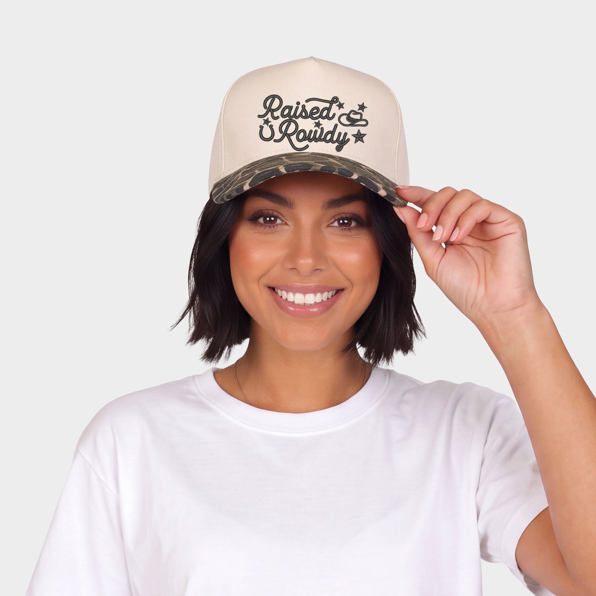 Embroidered Raised Rowdy - Women's Canvas Trucker Hat