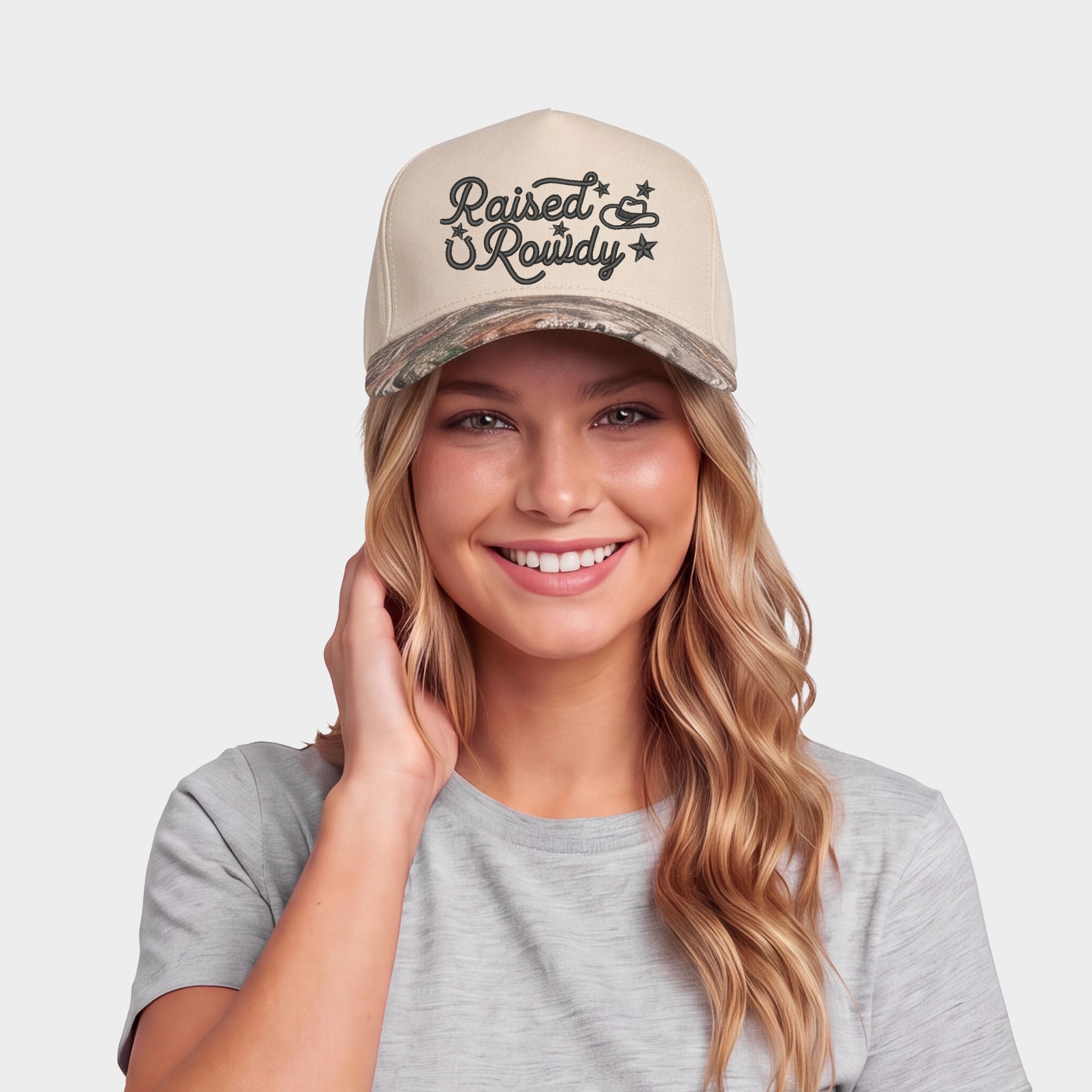 Embroidered Raised Rowdy - Women's Canvas Trucker Hat