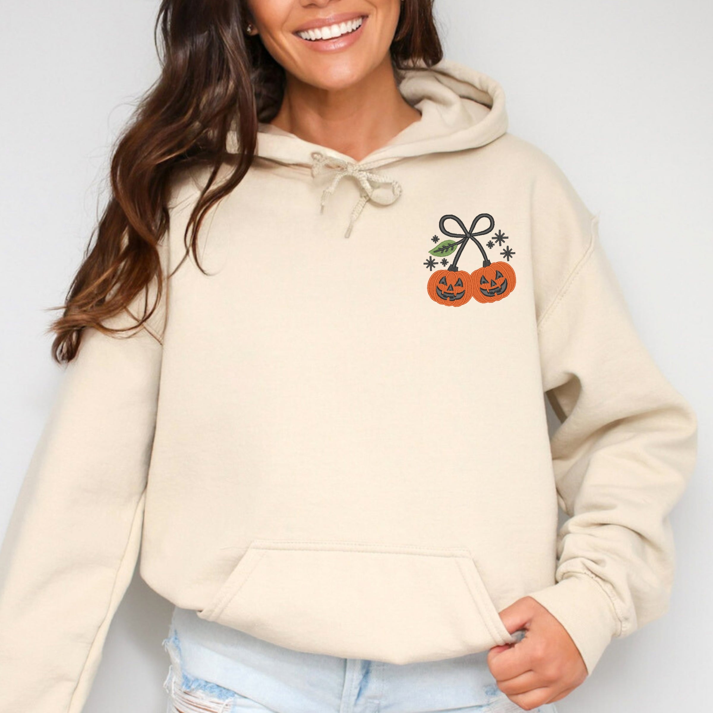 Embroidered Pumpkin Bow - Women's Hoodie