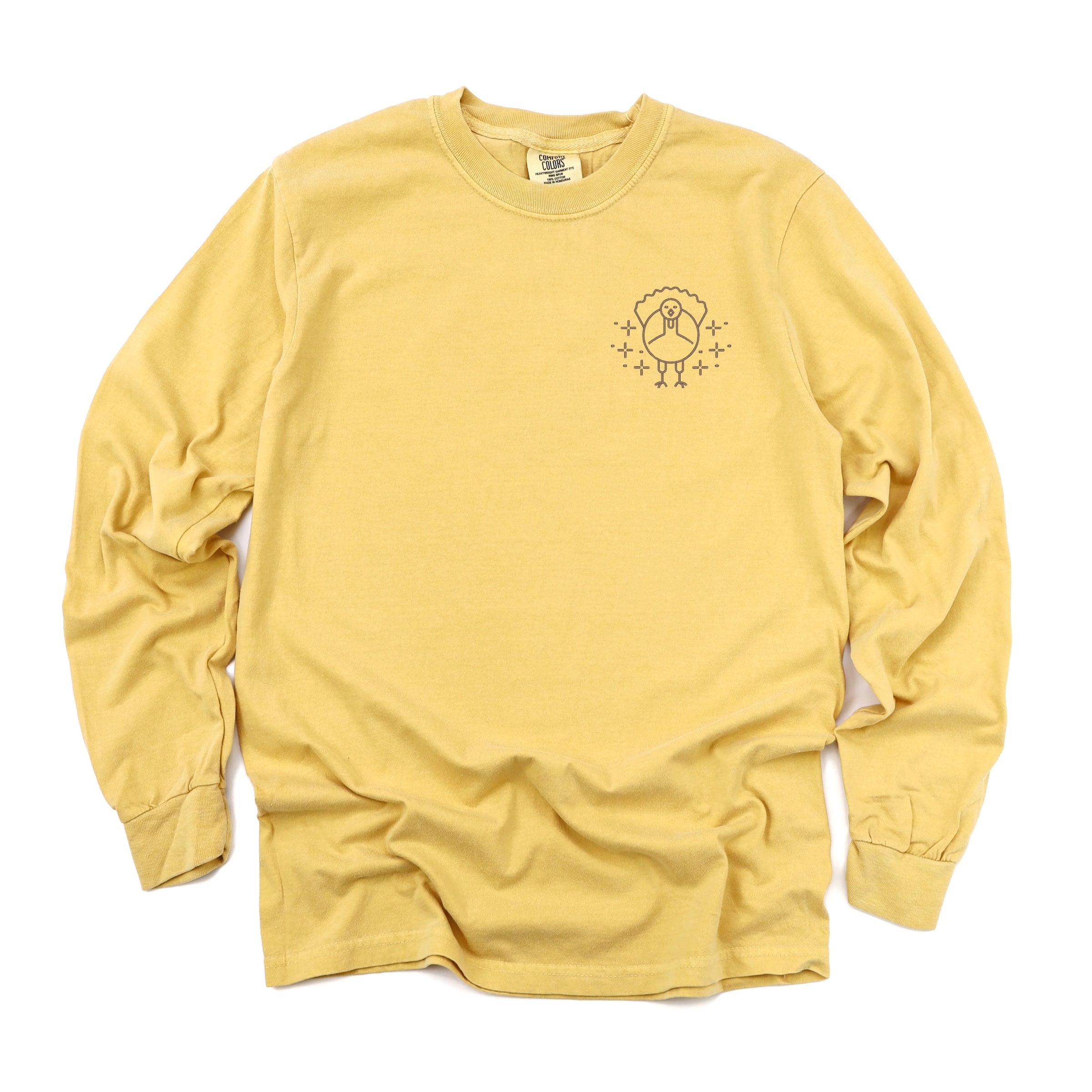 Embroidered Turkey Sparkles - Women's Garment Dyed Long Sleeve