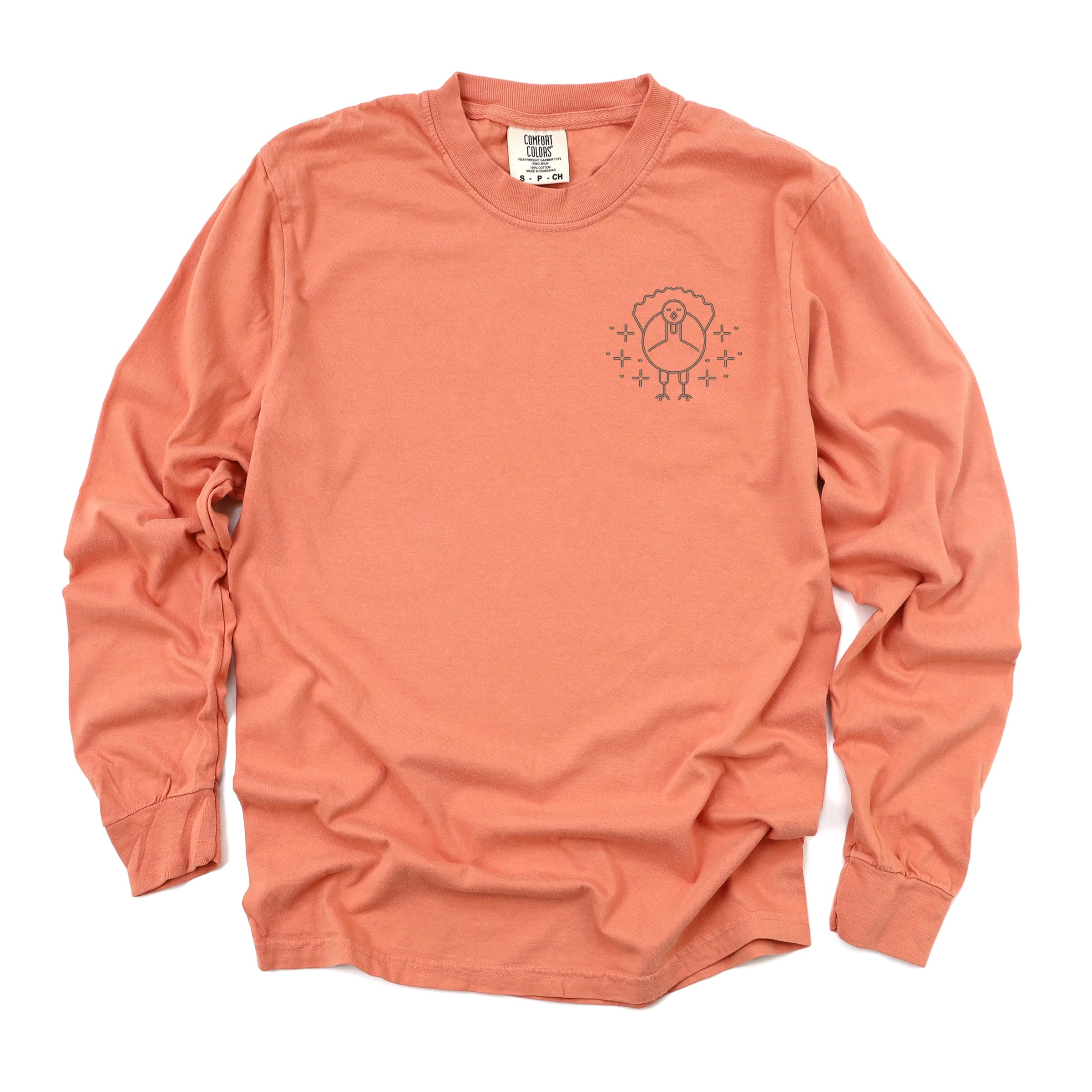 Embroidered Turkey Sparkles - Women's Garment Dyed Long Sleeve